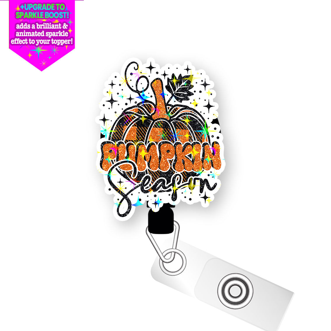 Pumpkin Season Fun Pop Topper Swapfinity Retractable ID Badge Reel - Alligator Clip / Make it Sparkle - Topperswap