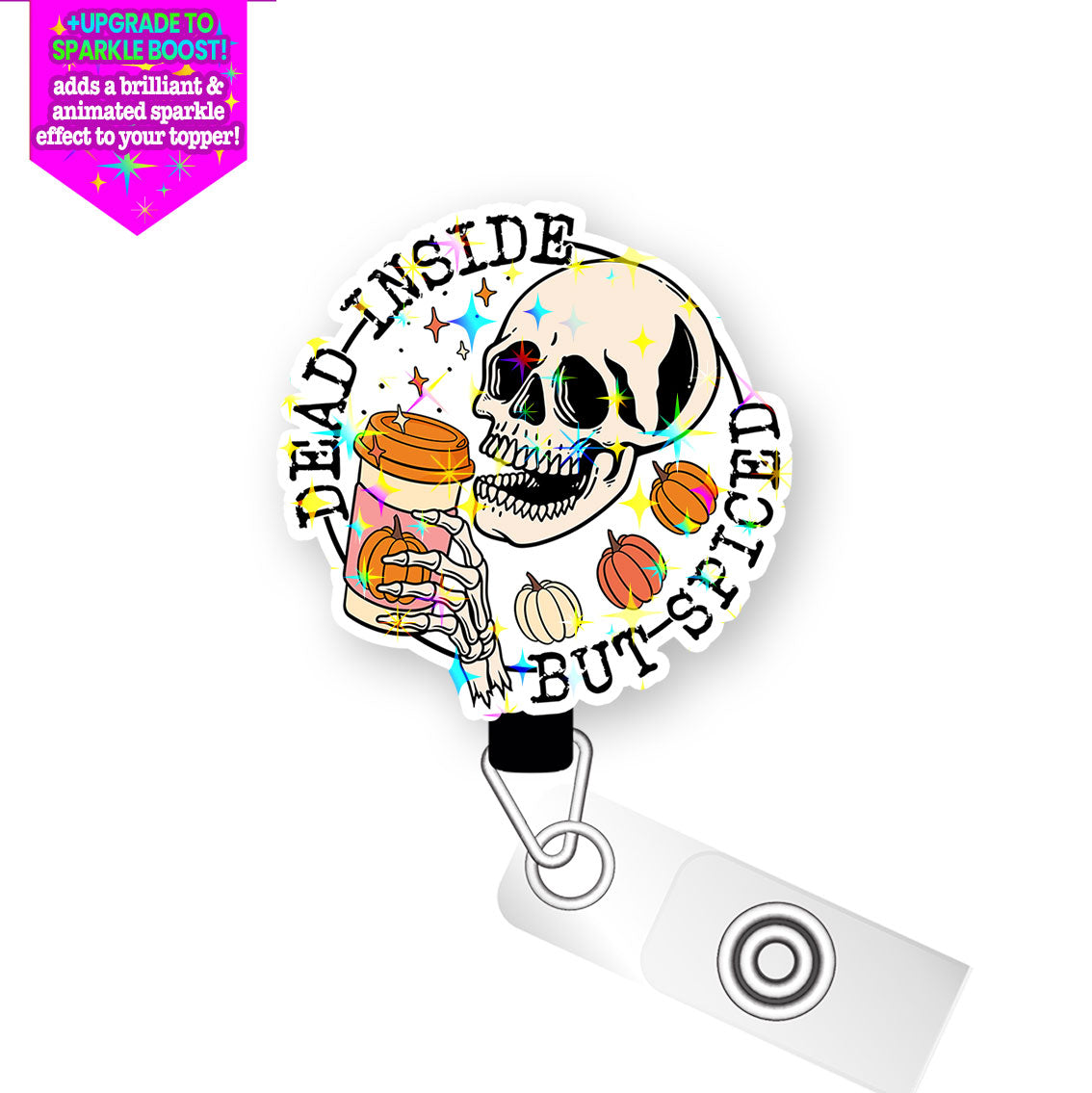 Dead Inside Pop Topper Swapfinity Retractable ID Badge Reel - Alligator Clip / Make it Sparkle - Topperswap