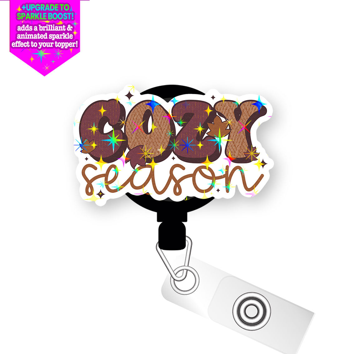 Cozy Season Vibes Pop Topper Swapfinity Retractable ID Badge Reel - Alligator Clip / Make it Sparkle - Topperswap