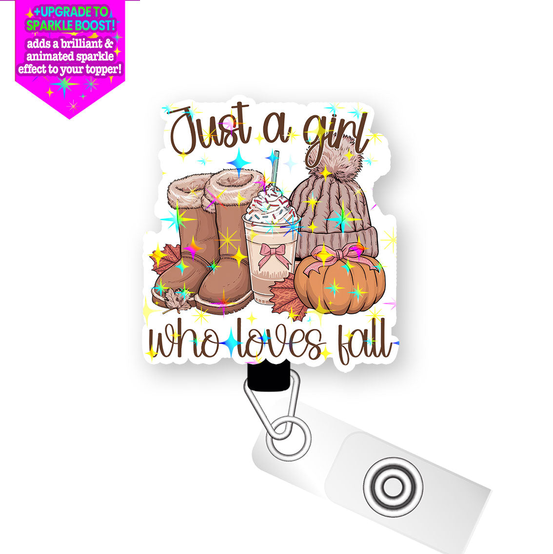 Fall Essentials Pop Topper Swapfinity Retractable ID Badge Reel - Alligator Clip / Make it Sparkle - Topperswap