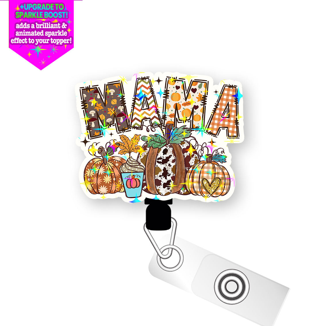 Mama’s Fall Collection Pop Topper Swapfinity Retractable ID Badge Reel - Alligator Clip / Make it Sparkle - Topperswap