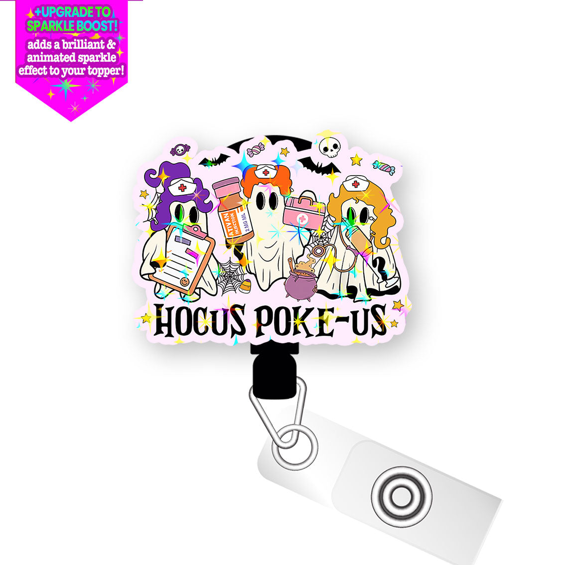 Hocus Poke-Us Pop Topper Swapfinity Retractable ID Badge Reel - Alligator Clip / Make it Sparkle - Topperswap