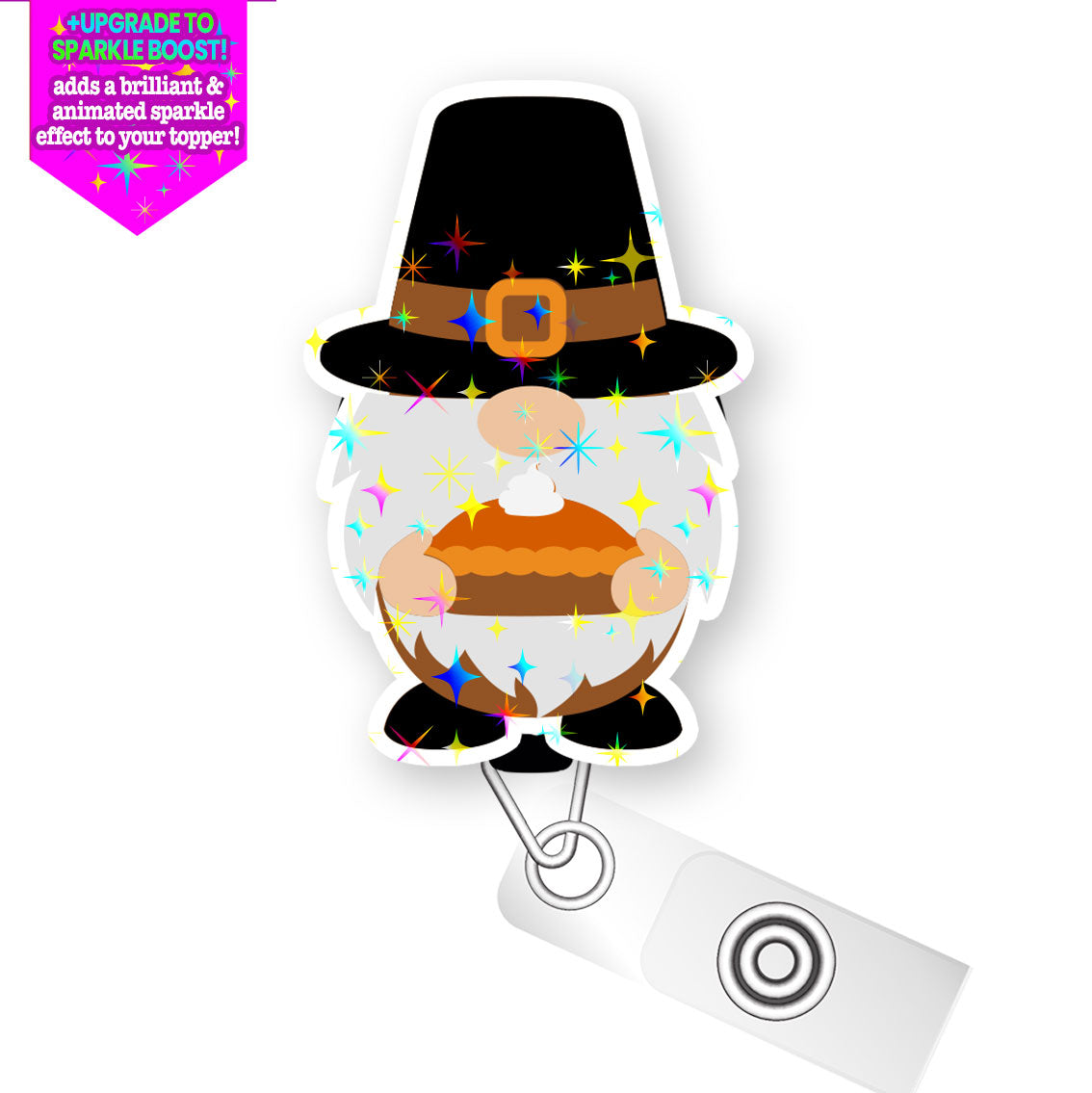 Pumpkin Pie Gnome Pop Topper Swapfinity Retractable ID Badge Reel -  - Topperswap