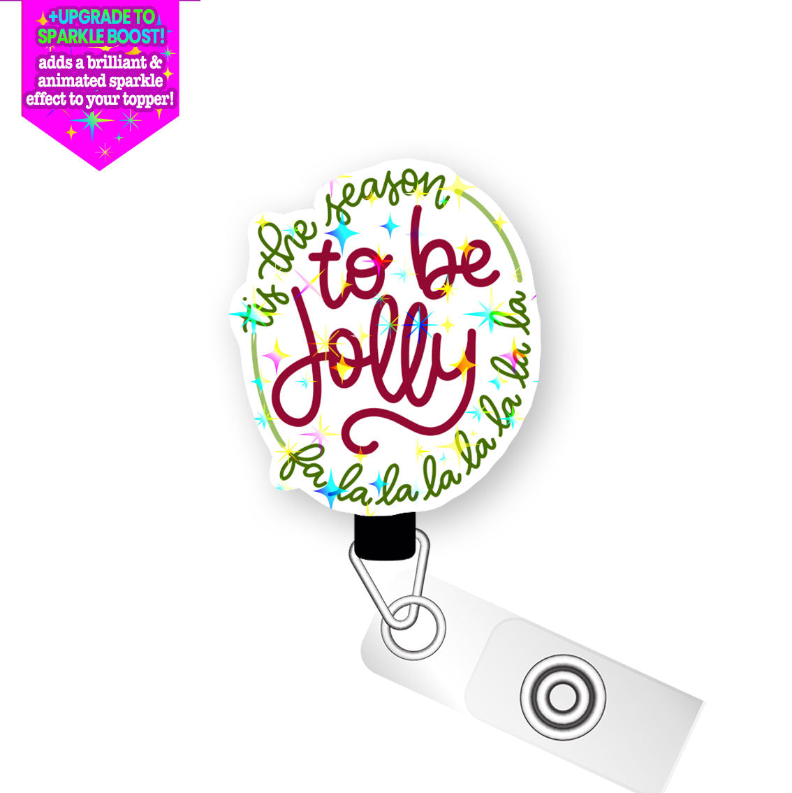 Tis the Season Jolly Pop Topper Swapfinity Retractable ID Badge Reel - Alligator Clip / Make it Sparkle - Topperswap