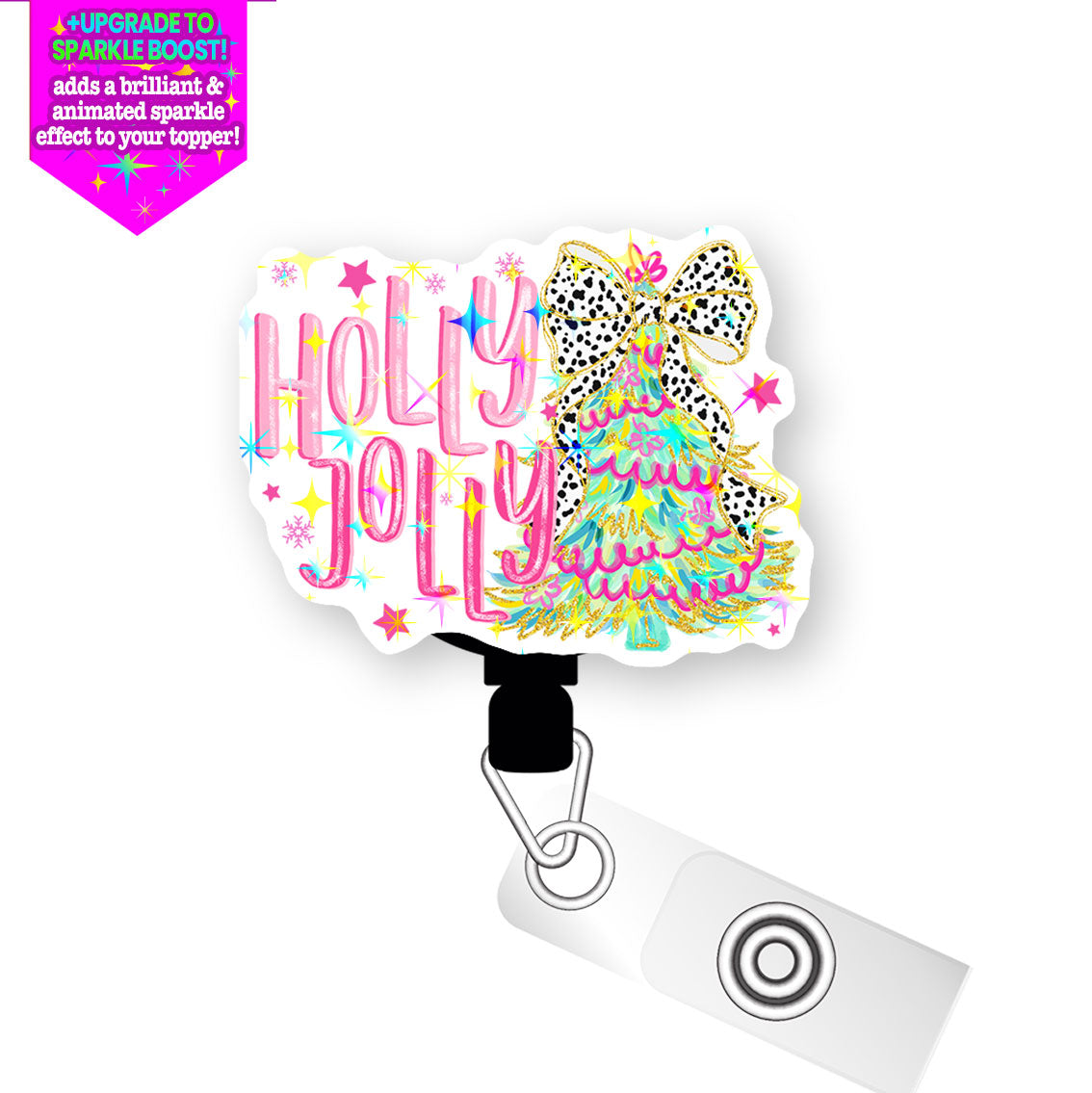 Holly Jolly Christmas Pop Topper Swapfinity Retractable ID Badge Reel - Alligator Clip / Make it Sparkle - Topperswap