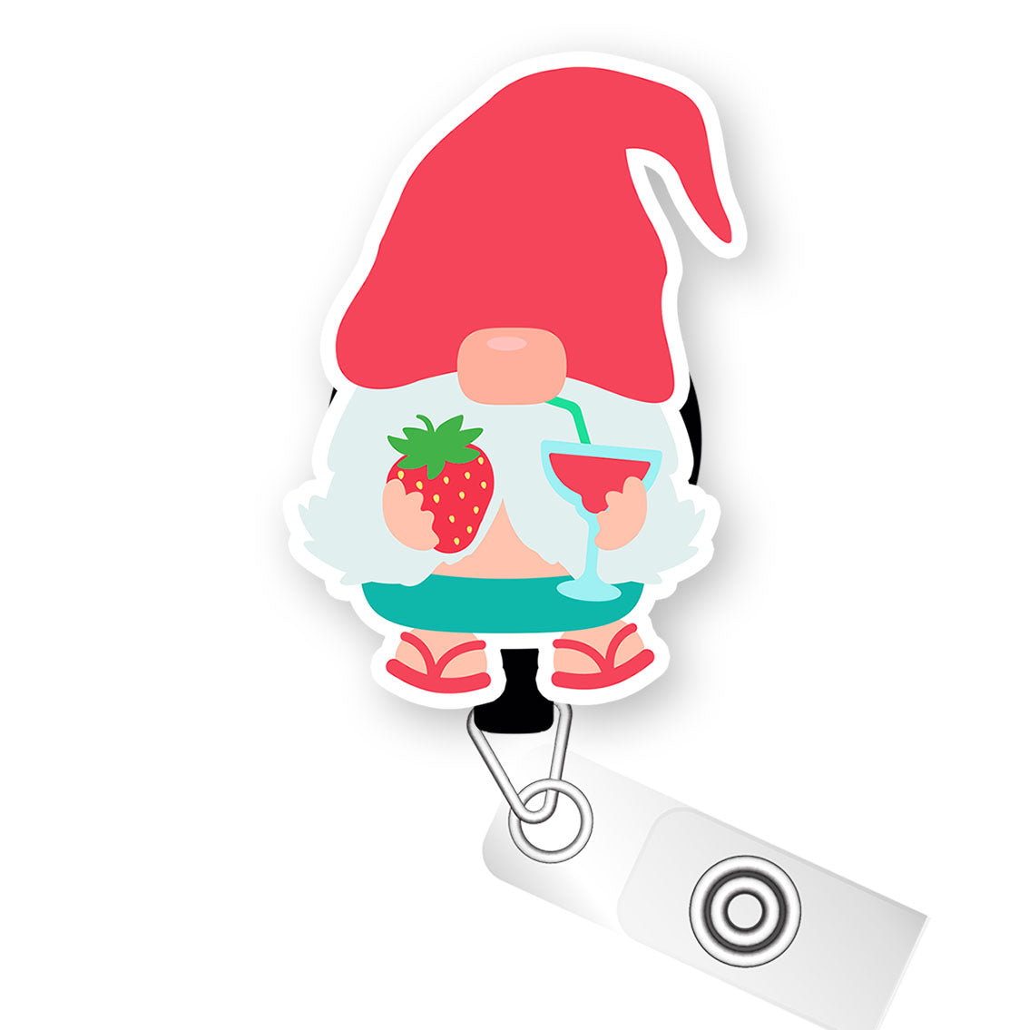 Strawberry Splash Gnome Pop Topper Swapfinity Retractable ID Badge Reel - Slide Clip / Premium Matte - Topperswap