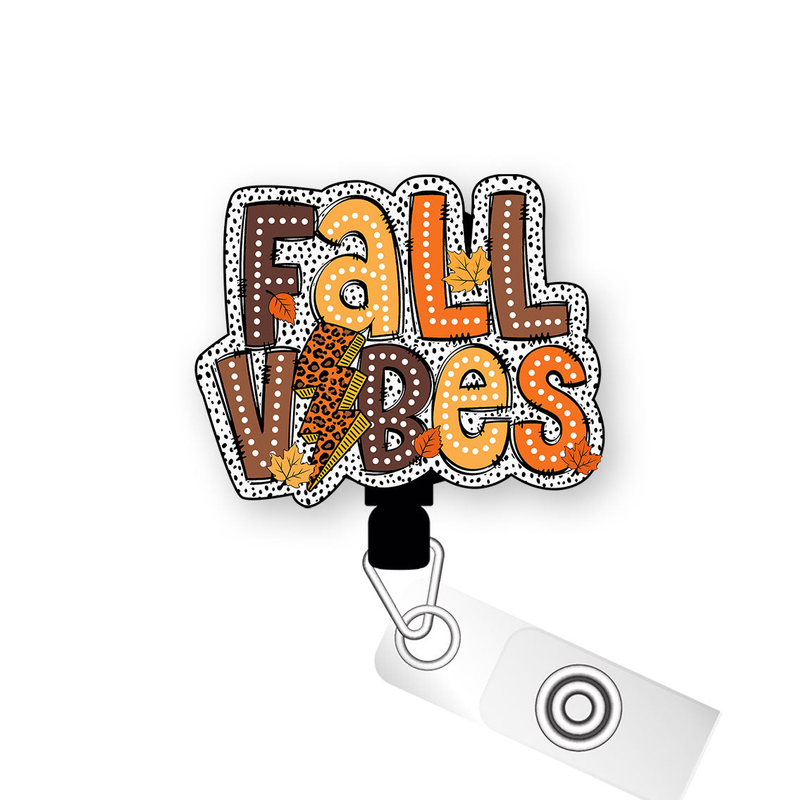 Fall Vibes Leopard Pop Topper Swapfinity Retractable ID Badge Reel - Alligator Clip / Premium Matte - Topperswap