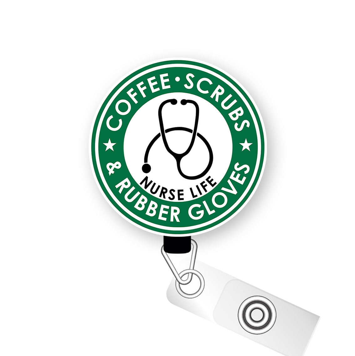 Coffee, Scrubs, Rubber Gloves Nurse Life Pop Topper Swapfinity Retractable ID Badge Reel -  - Topperswap