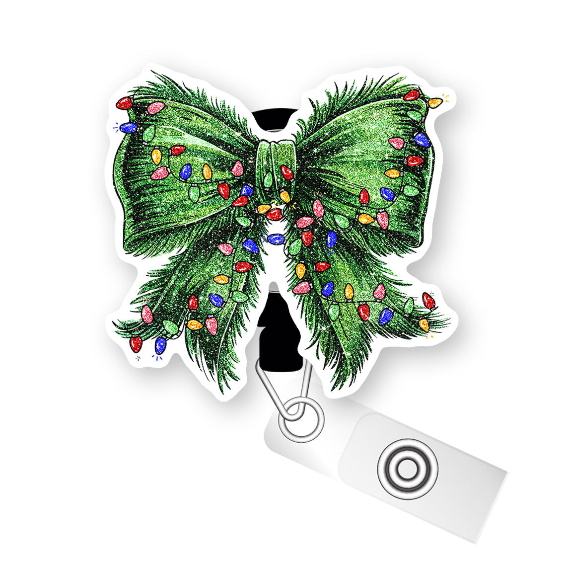 Festive Evergreen Bow Pop Topper Swapfinity Retractable ID Badge Reel - Alligator Clip / Premium Matte - Topperswap