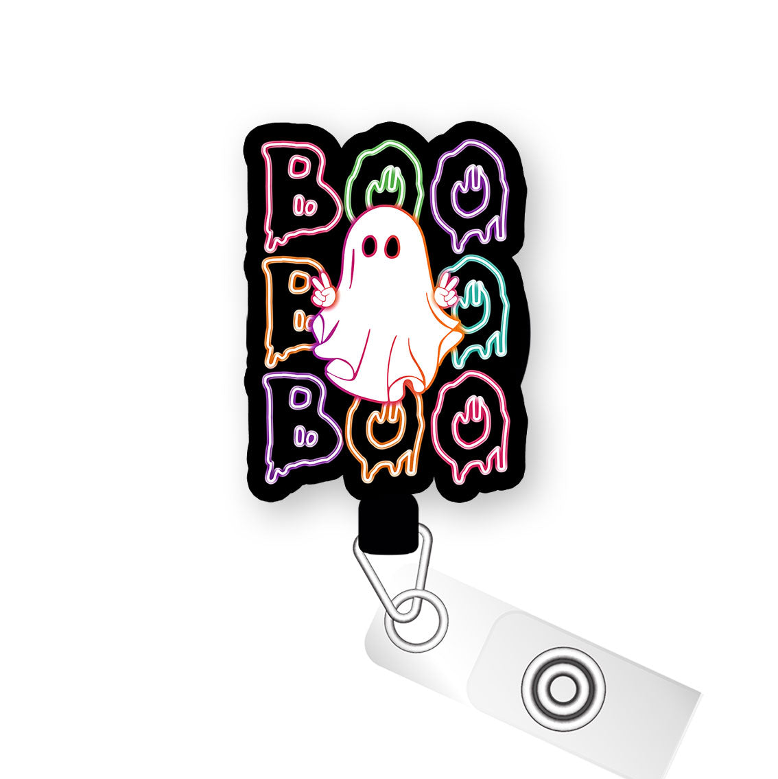 Neon Boo-tastic Ghost Pop Topper Swapfinity Retractable ID Badge Reel - Alligator Clip / Premium Matte - Topperswap