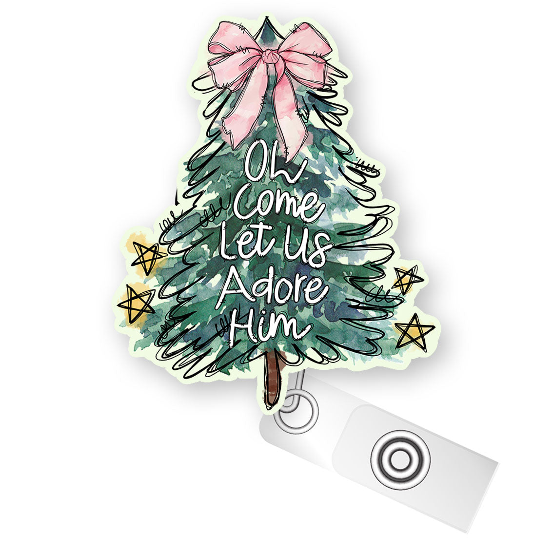 Oh Come Let Us Adore Him - Christmas Tree Pop Topper Swapfinity Retractable ID Badge Reel - Alligator Clip / Premium Matte - Topperswap