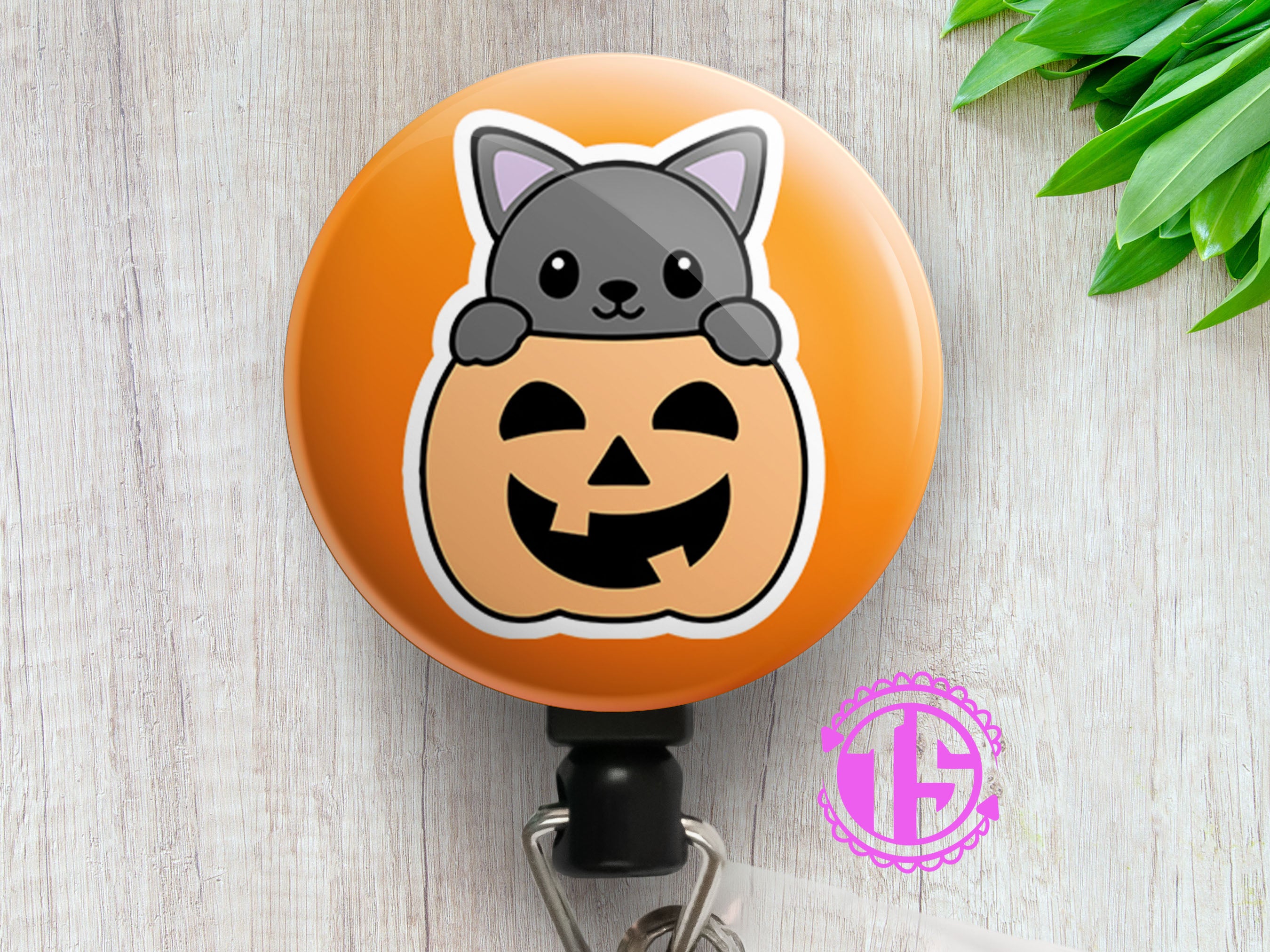 Pumpkin Peek-a-Boo Cat Swapfinity Retractable ID Badge Reel -  - Topperswap