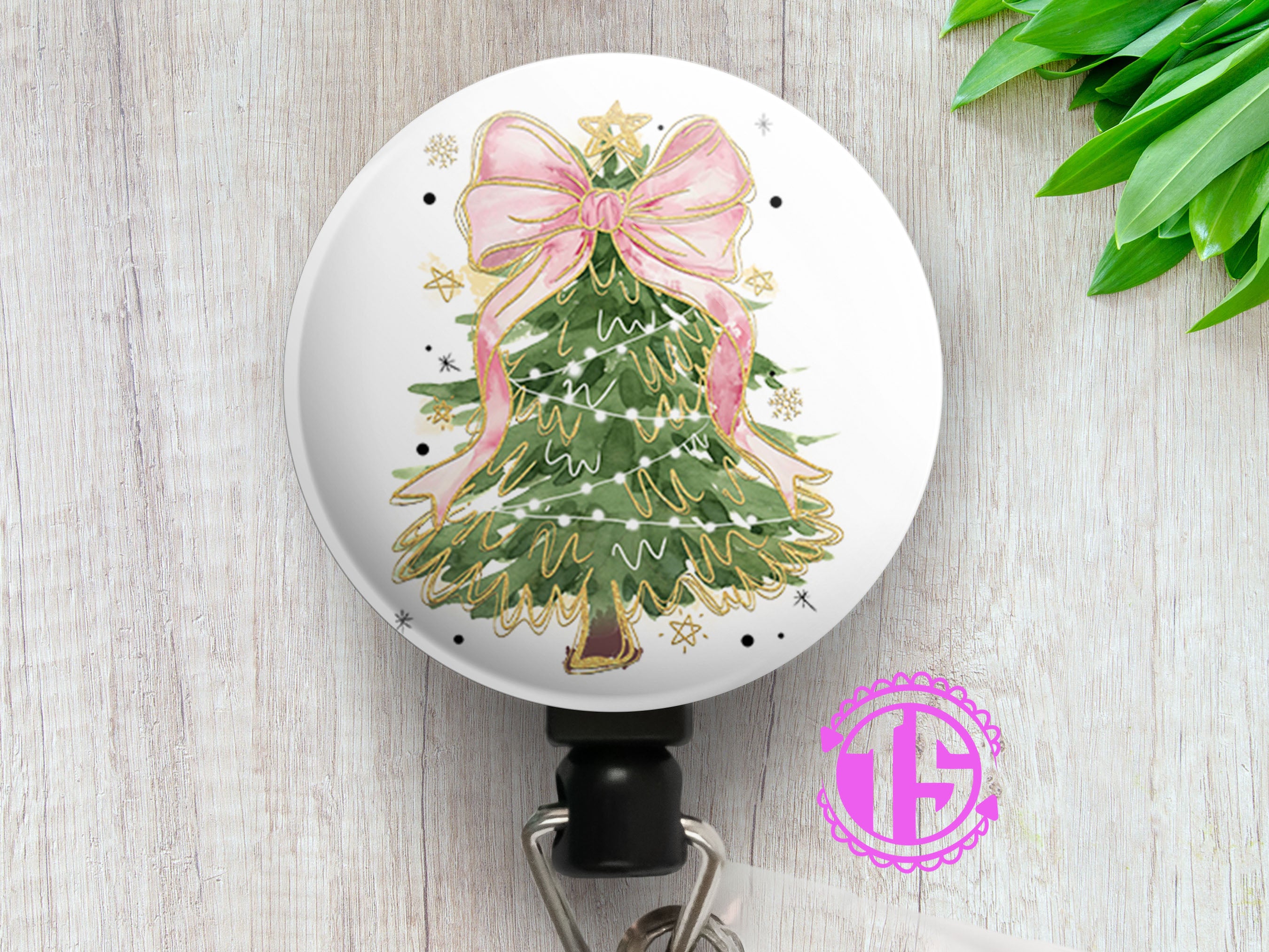 Elegant Pink Bow Tree Swapfinity Retractable ID Badge Reel -  - Topperswap