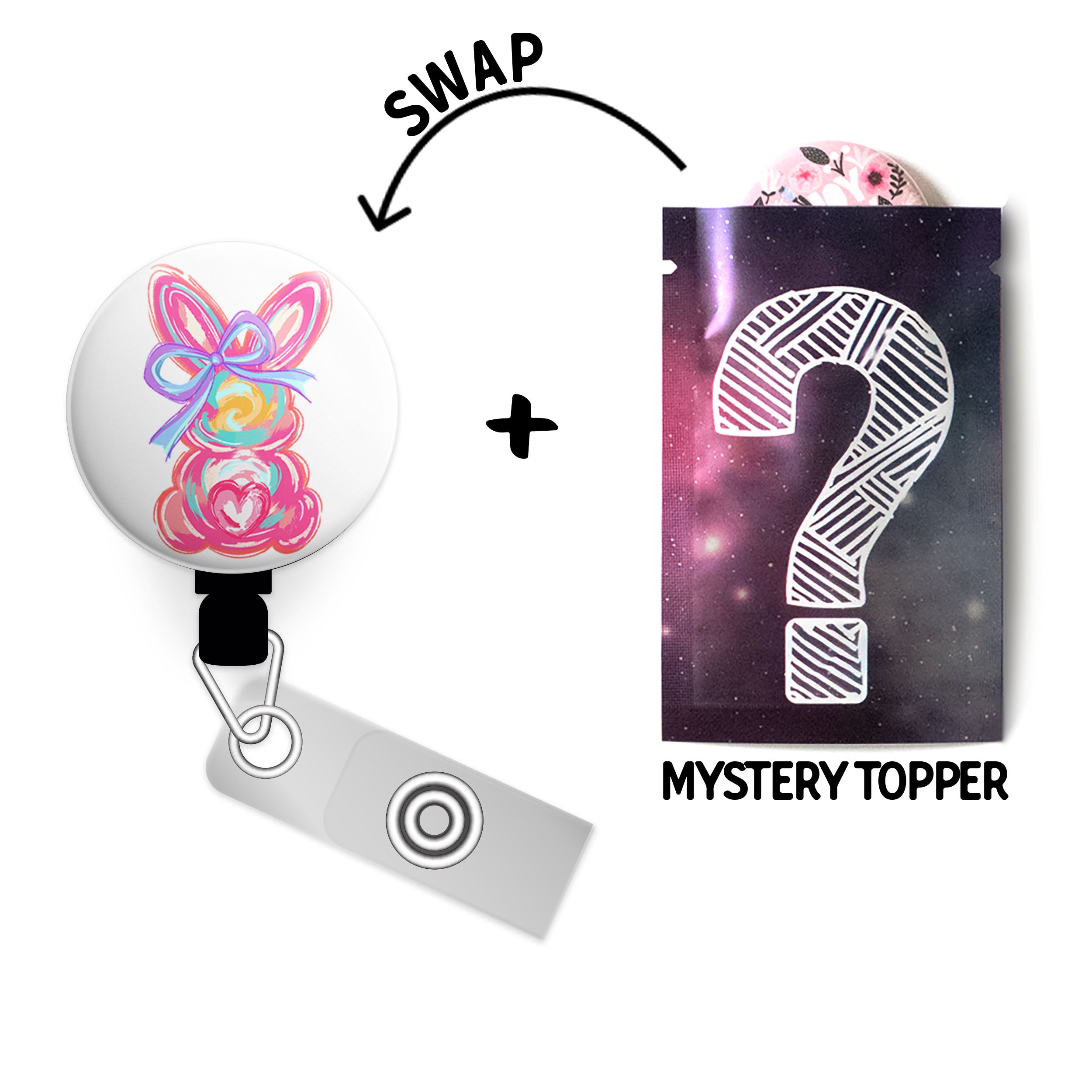 Easter Bunny Swirl Swapfinity Retractable ID Badge Reel - - Topperswap
