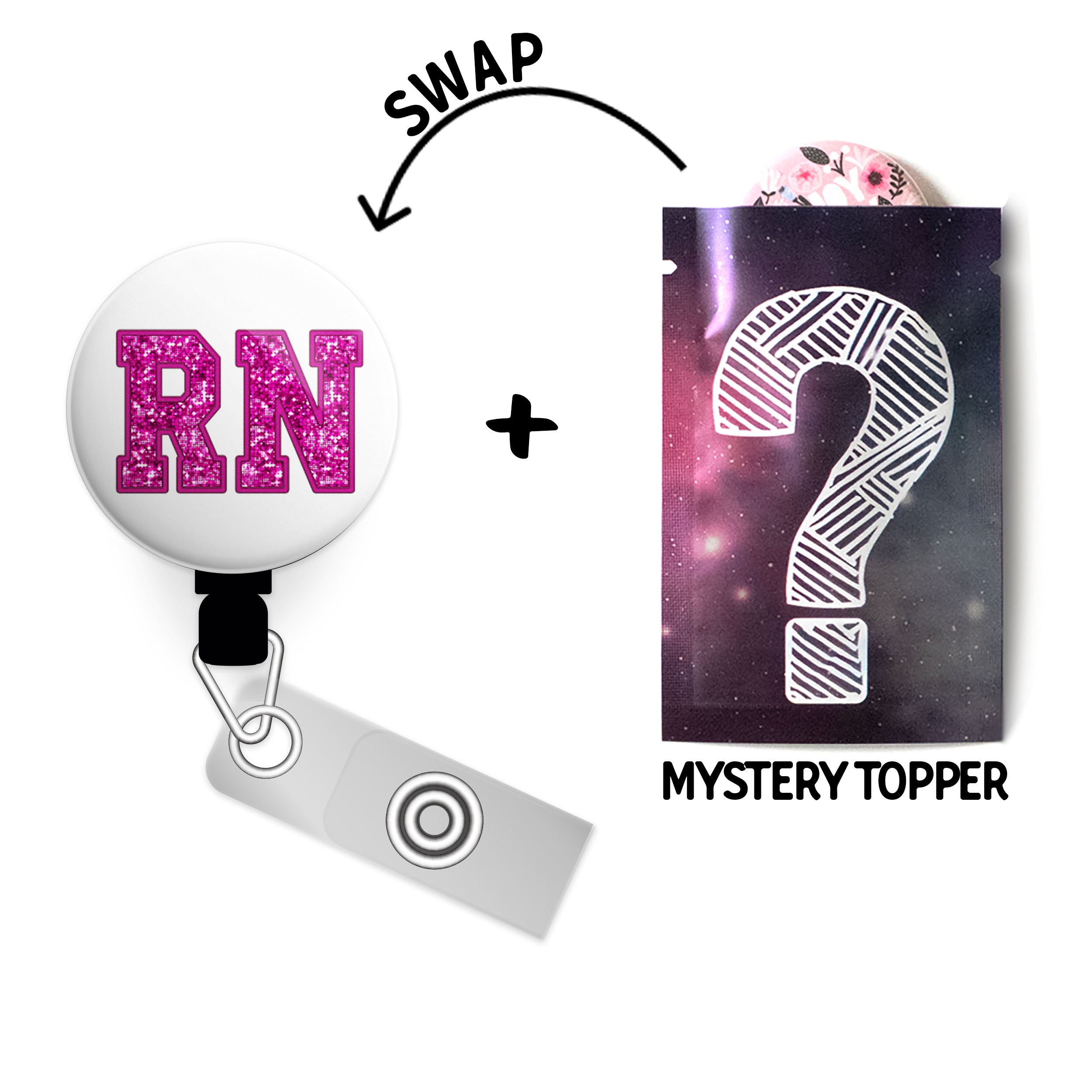 Glittering Pink RN Swapfinity Retractable ID Badge Reel -  - Topperswap