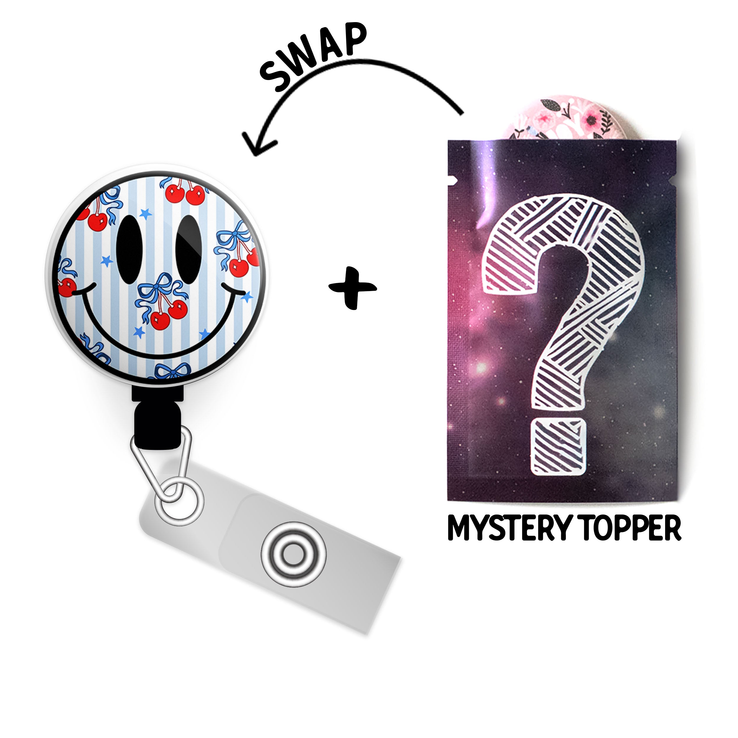 Cherry Bomb Smiley Swapfinity Retractable ID Badge Reel - - Topperswap