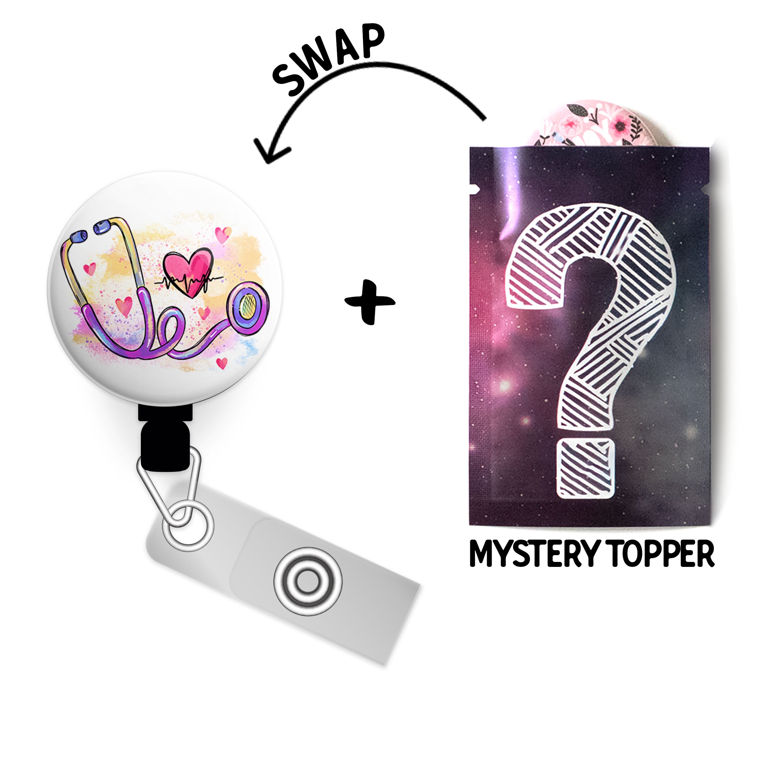 Watercolor Heart Stethoscope Swapfinity Retractable ID Badge Reel -  - Topperswap