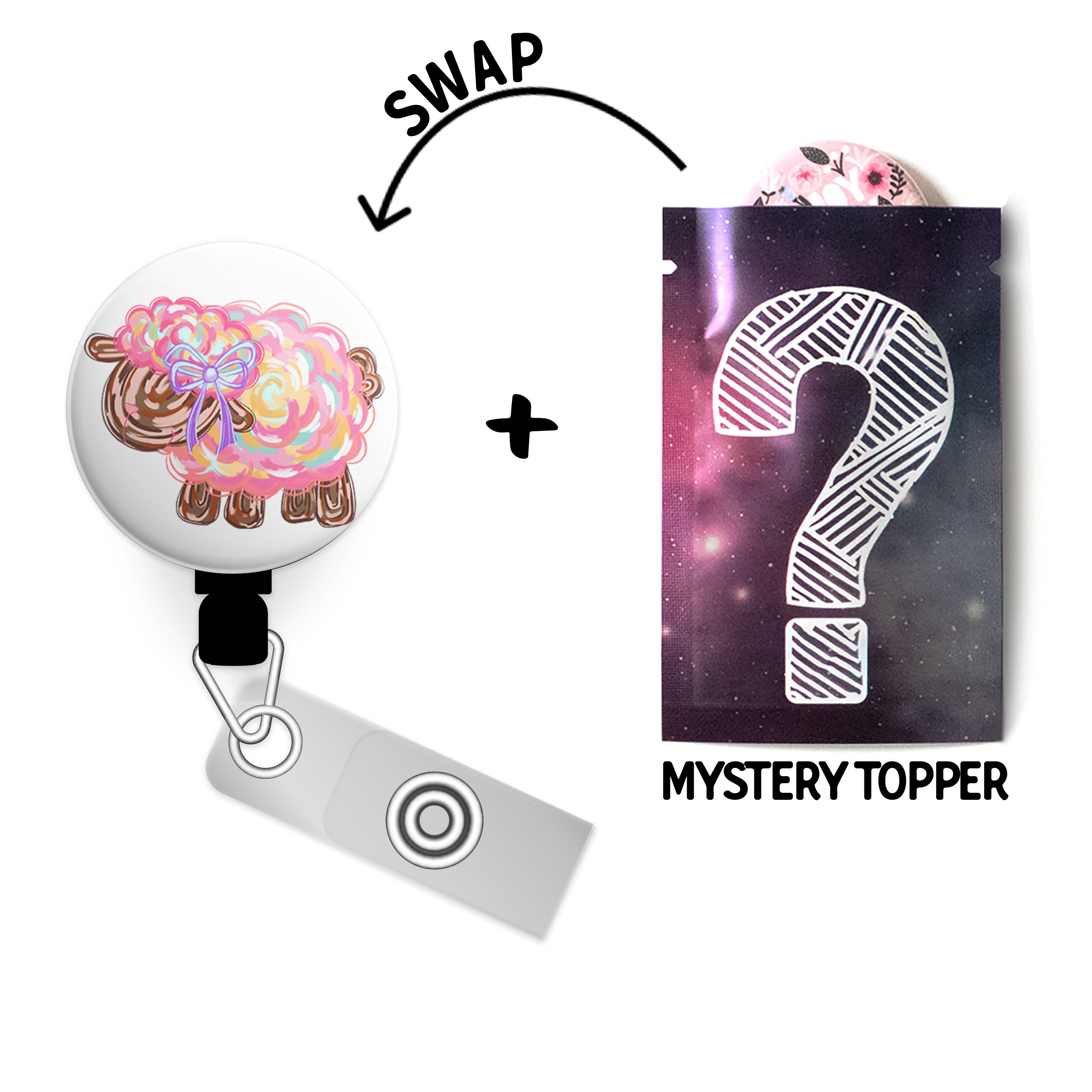 Pastel Swirl Sheep Swapfinity Retractable ID Badge Reel - - Topperswap
