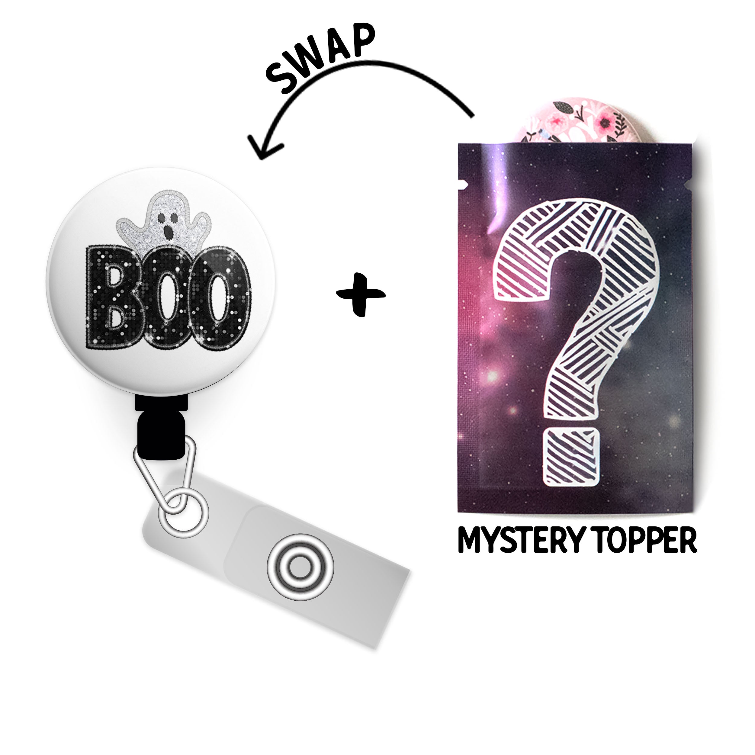 Boo-tiful Glitter Ghost Swapfinity Retractable ID Badge Reel -  - Topperswap