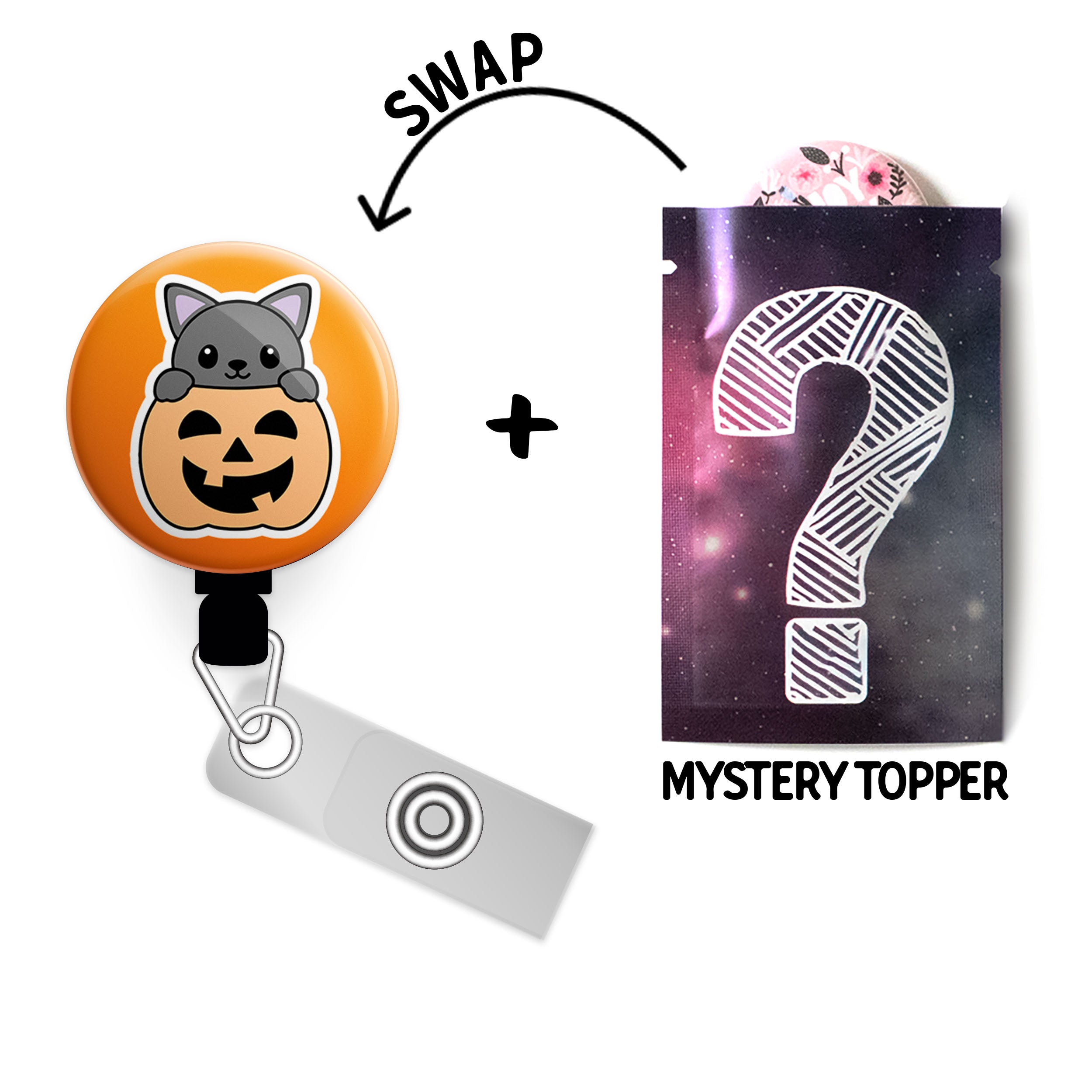 Pumpkin Peek-a-Boo Cat Swapfinity Retractable ID Badge Reel -  - Topperswap