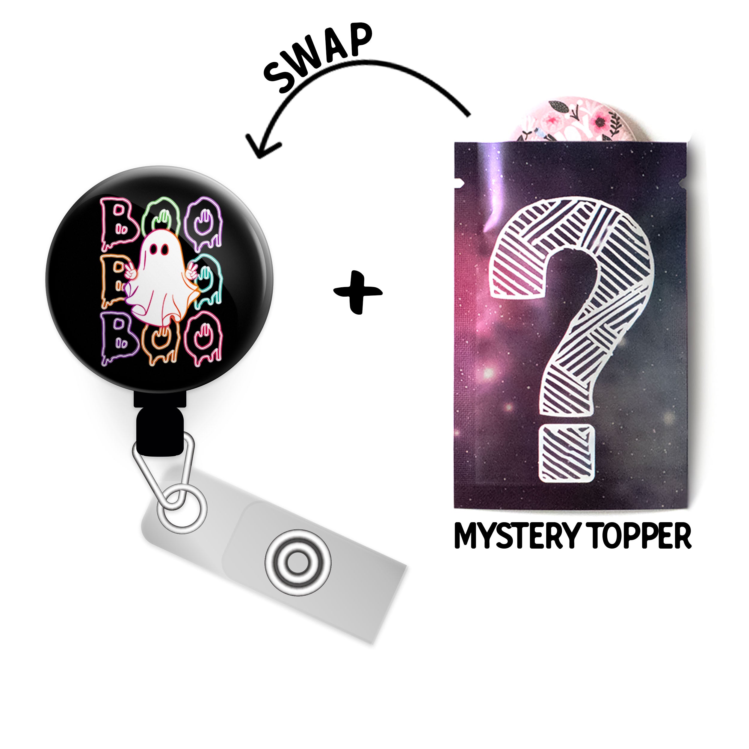 Neon Boo-tastic Ghost Swapfinity Retractable ID Badge Reel -  - Topperswap