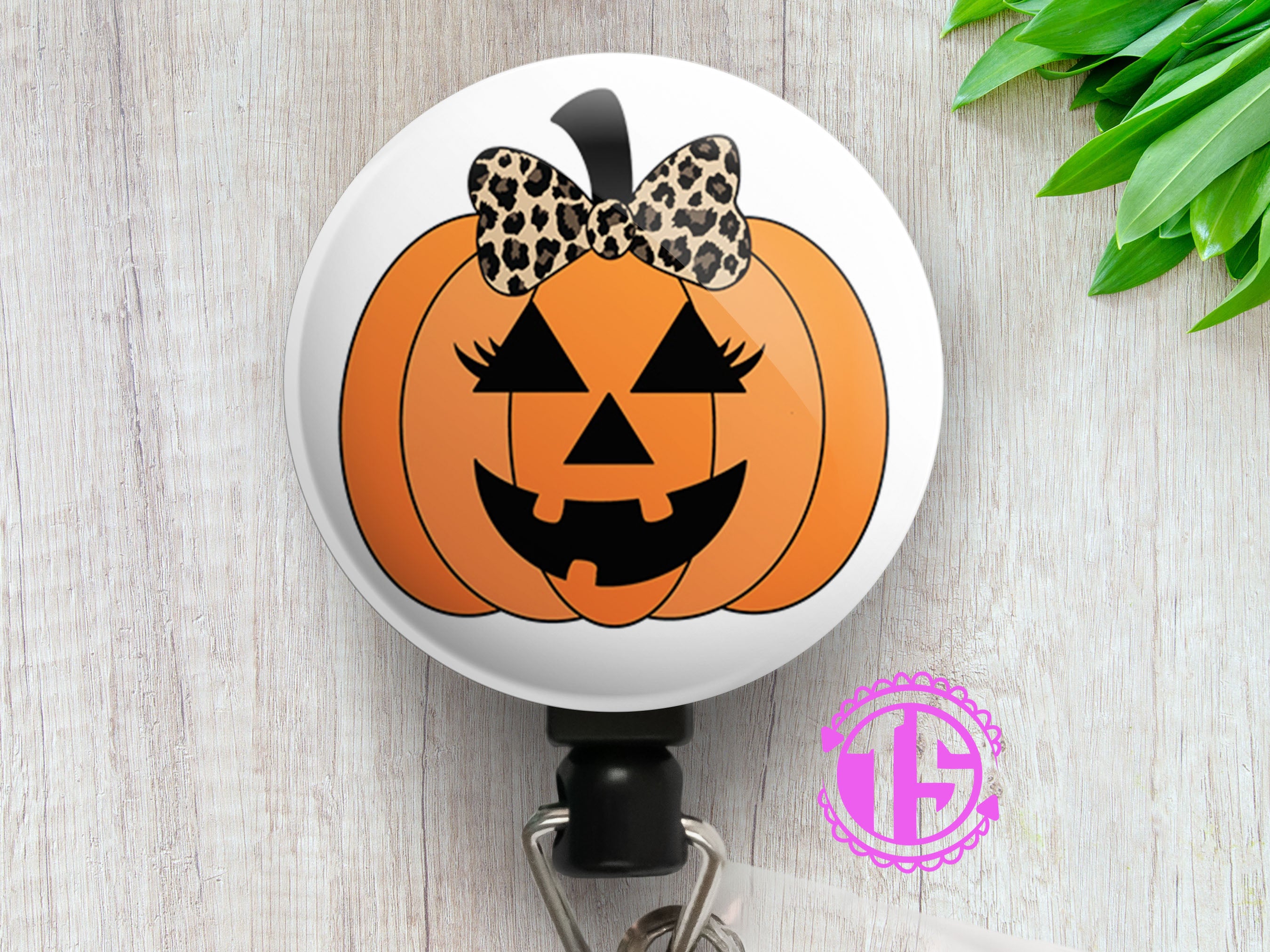 Leopard Glam Pumpkin Swapfinity Retractable ID Badge Reel -  - Topperswap