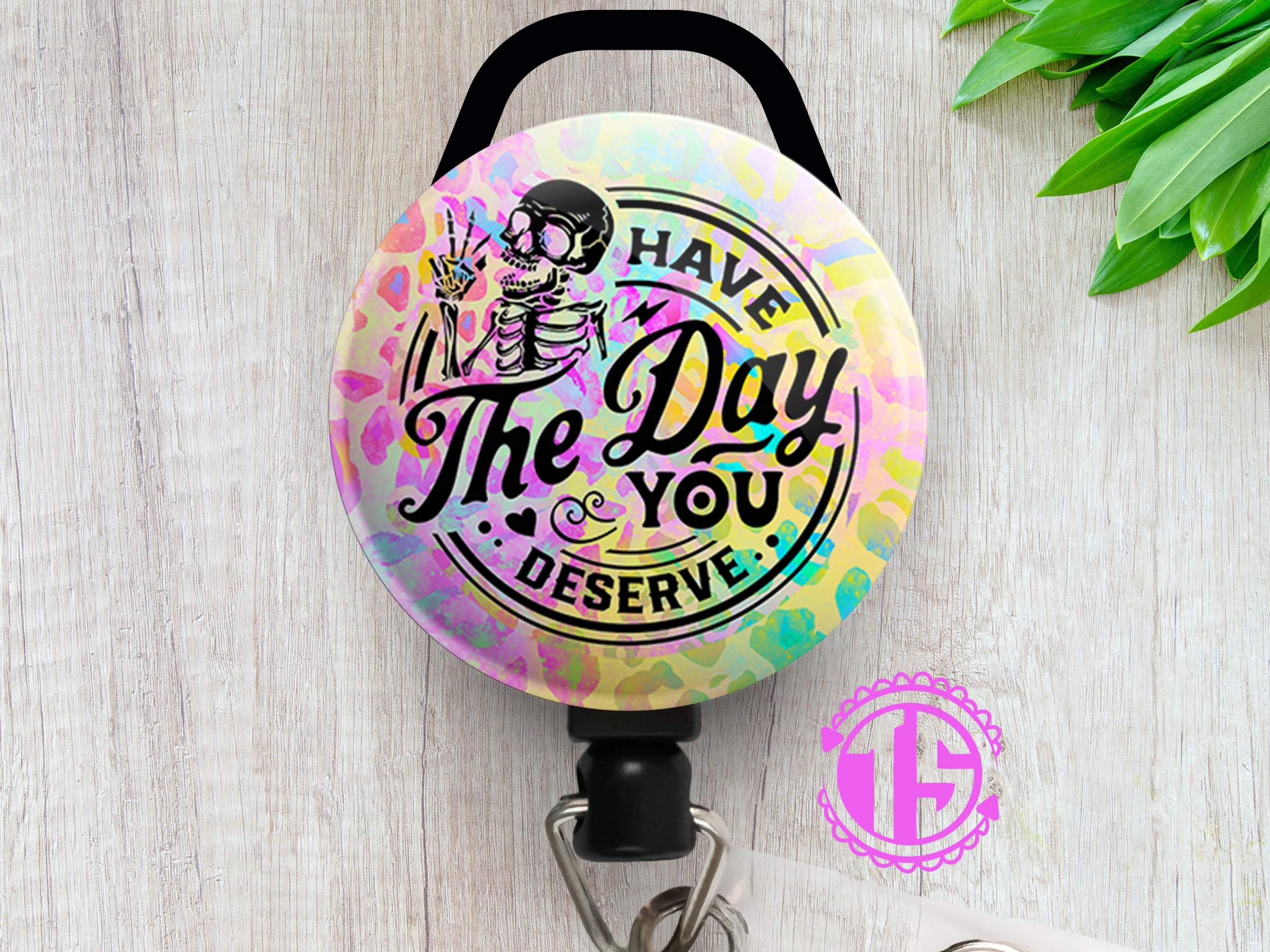 You Have the Day You Deserve Rainbow Leopard Swapfinity Retractable ID Badge Reel -  - Topperswap