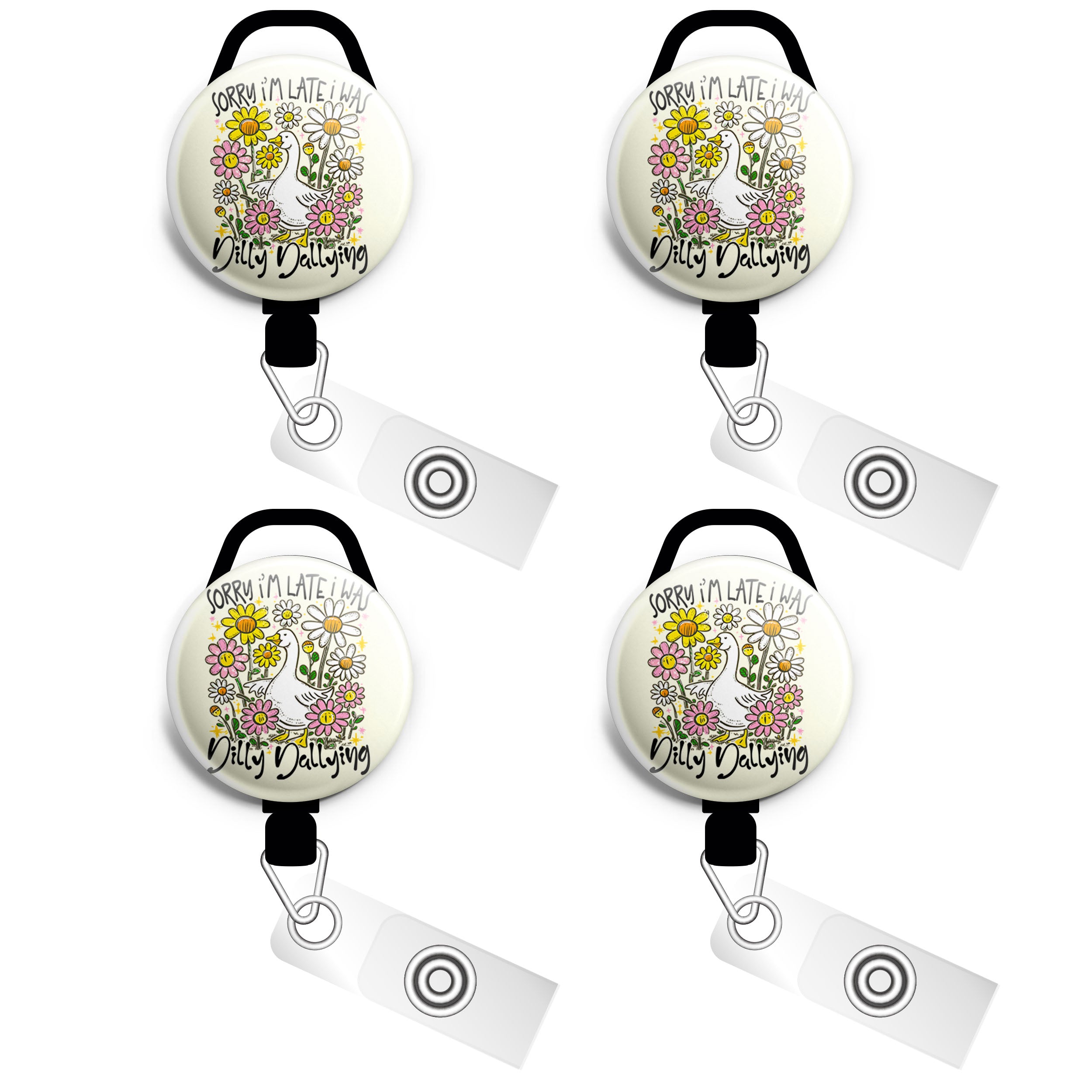 Dilly Dallying Goose Swapfinity Retractable ID Badge Reel - Slide 4pk |Save 10% / Black - Topperswap