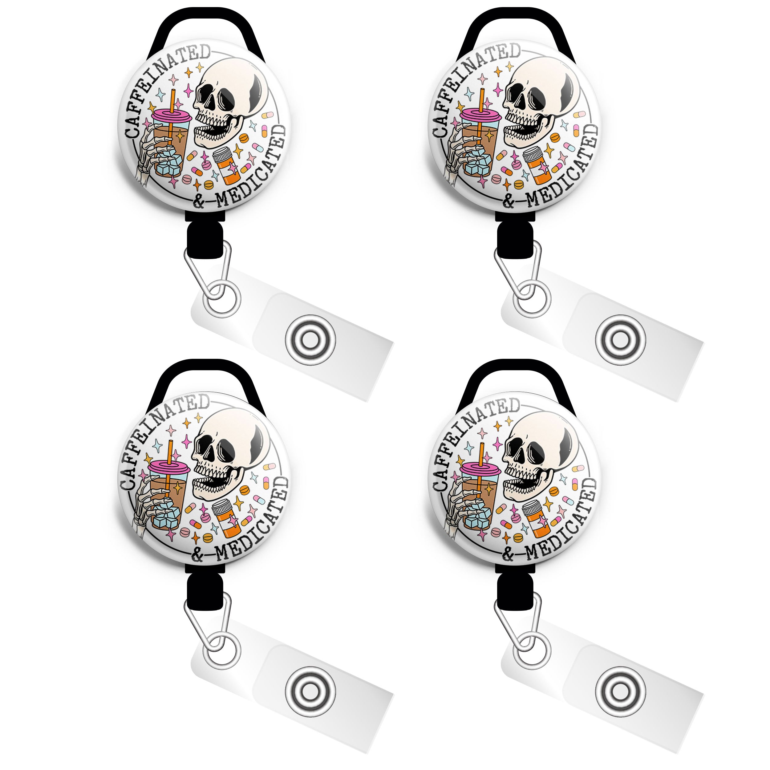 Caffeinated & Medicated Skull Swapfinity Retractable ID Badge Reel -  - Topperswap