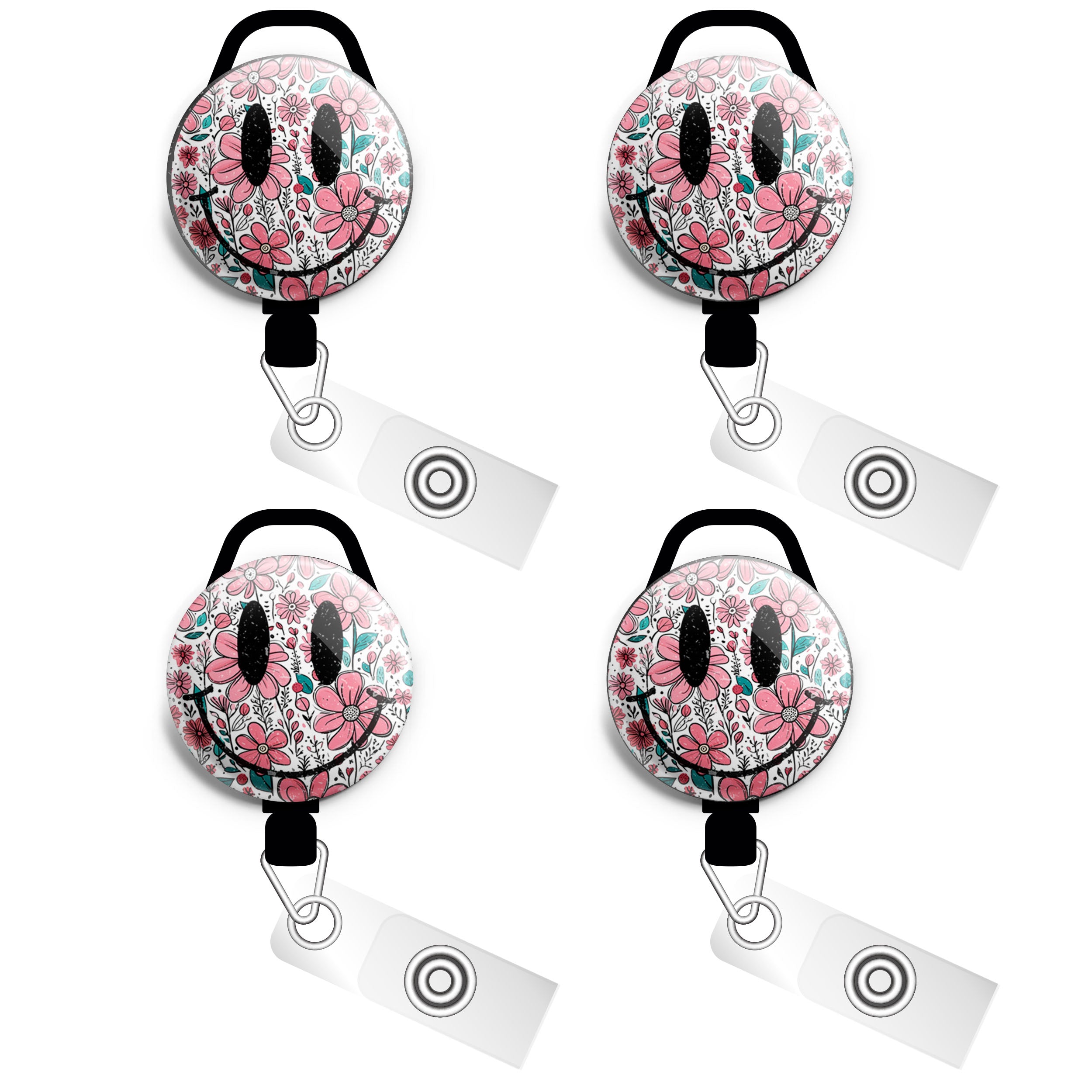 Floral Smiley Swapfinity Retractable ID Badge Reel - - Topperswap