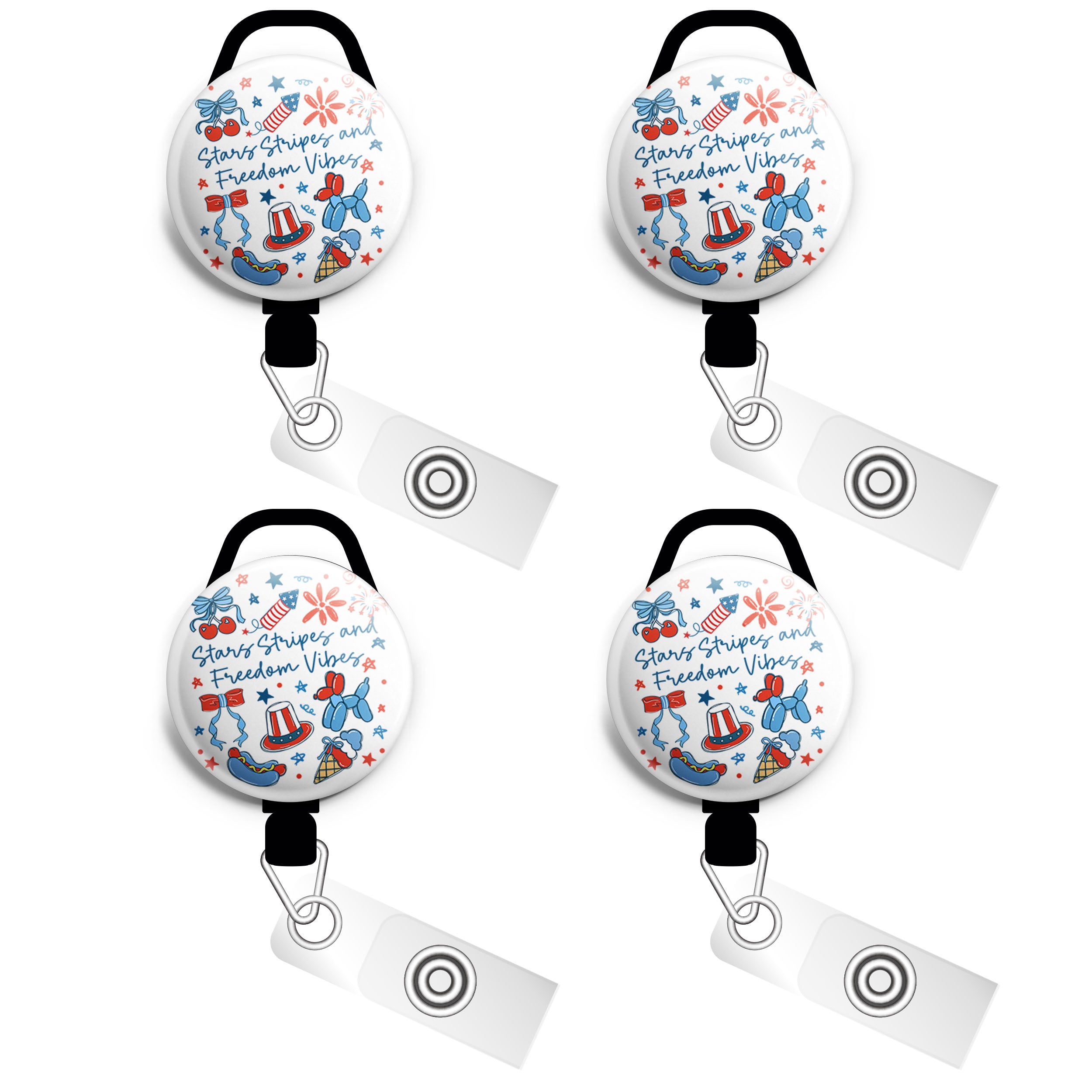 Stars, Stripes & Freedom Vibes Swapfinity Retractable ID Badge Reel - Slide 4pk |Save 10% / Black - Topperswap