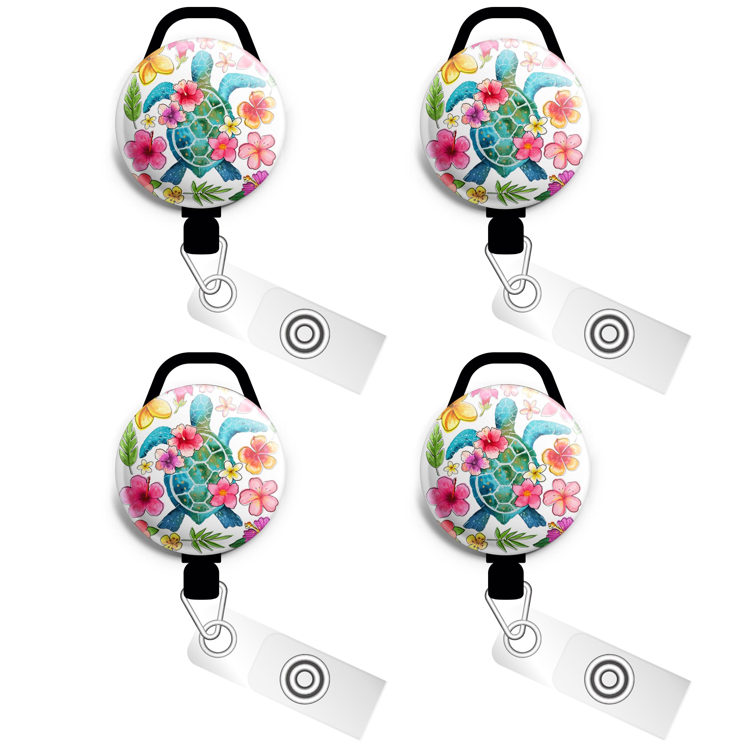 Tropical Turtle Bloom Swapfinity Retractable ID Badge Reel - Slide 4pk |Save 10% / Black - Topperswap