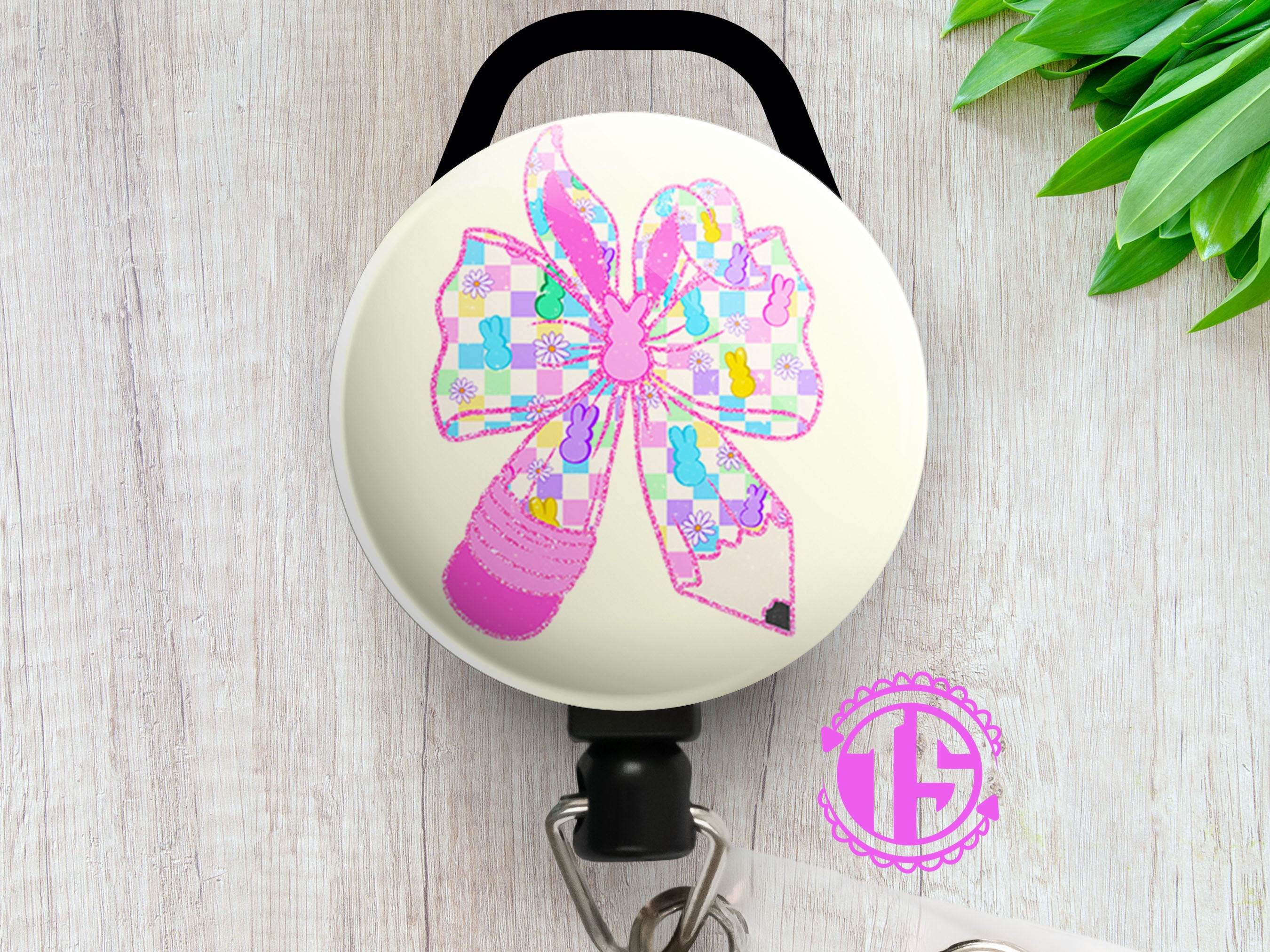 Bunny Bow Glitter Swapfinity Retractable ID Badge Reel - - Topperswap