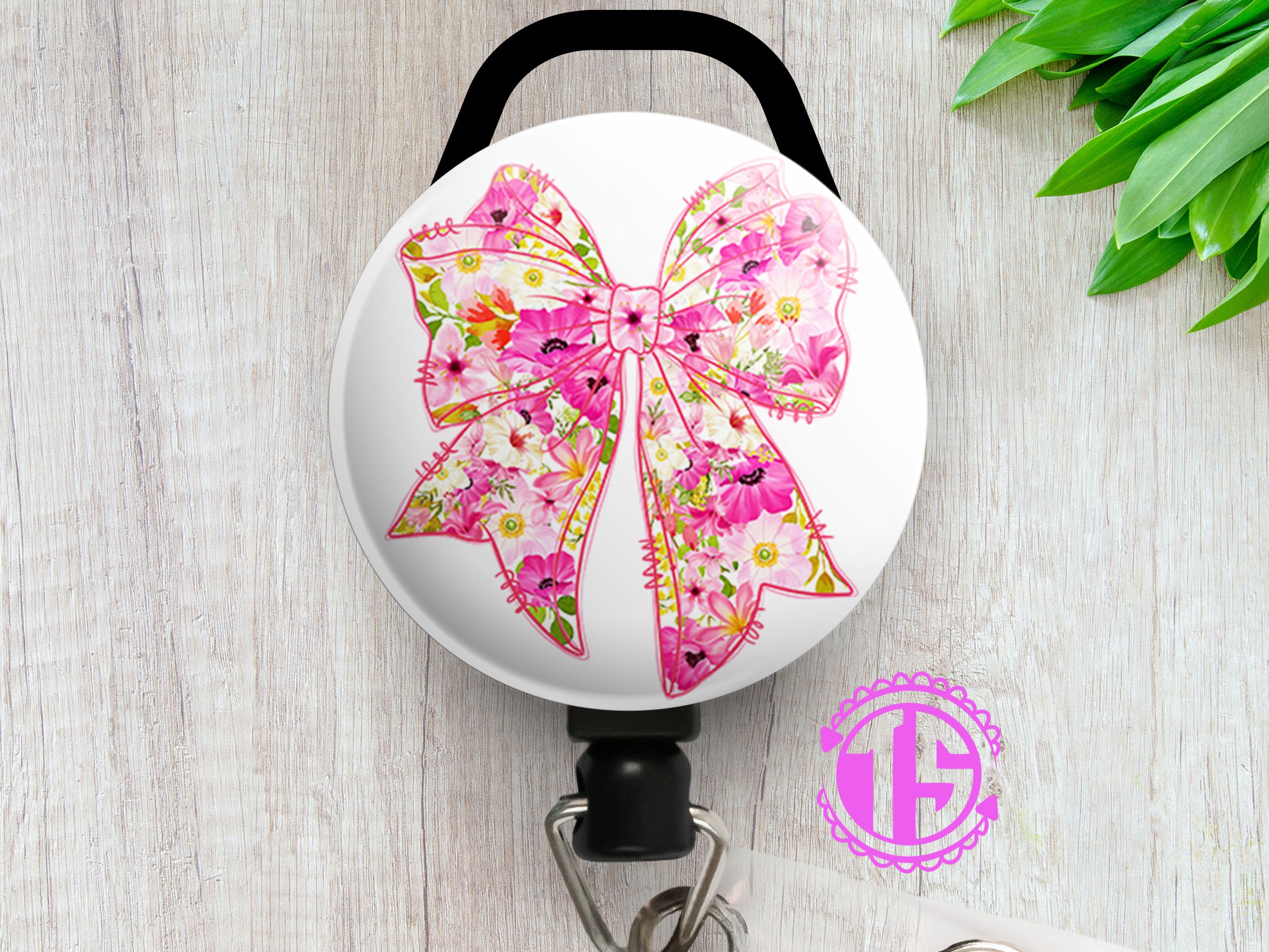 Spring Floral Bow Swapfinity Retractable ID Badge Reel - - Topperswap