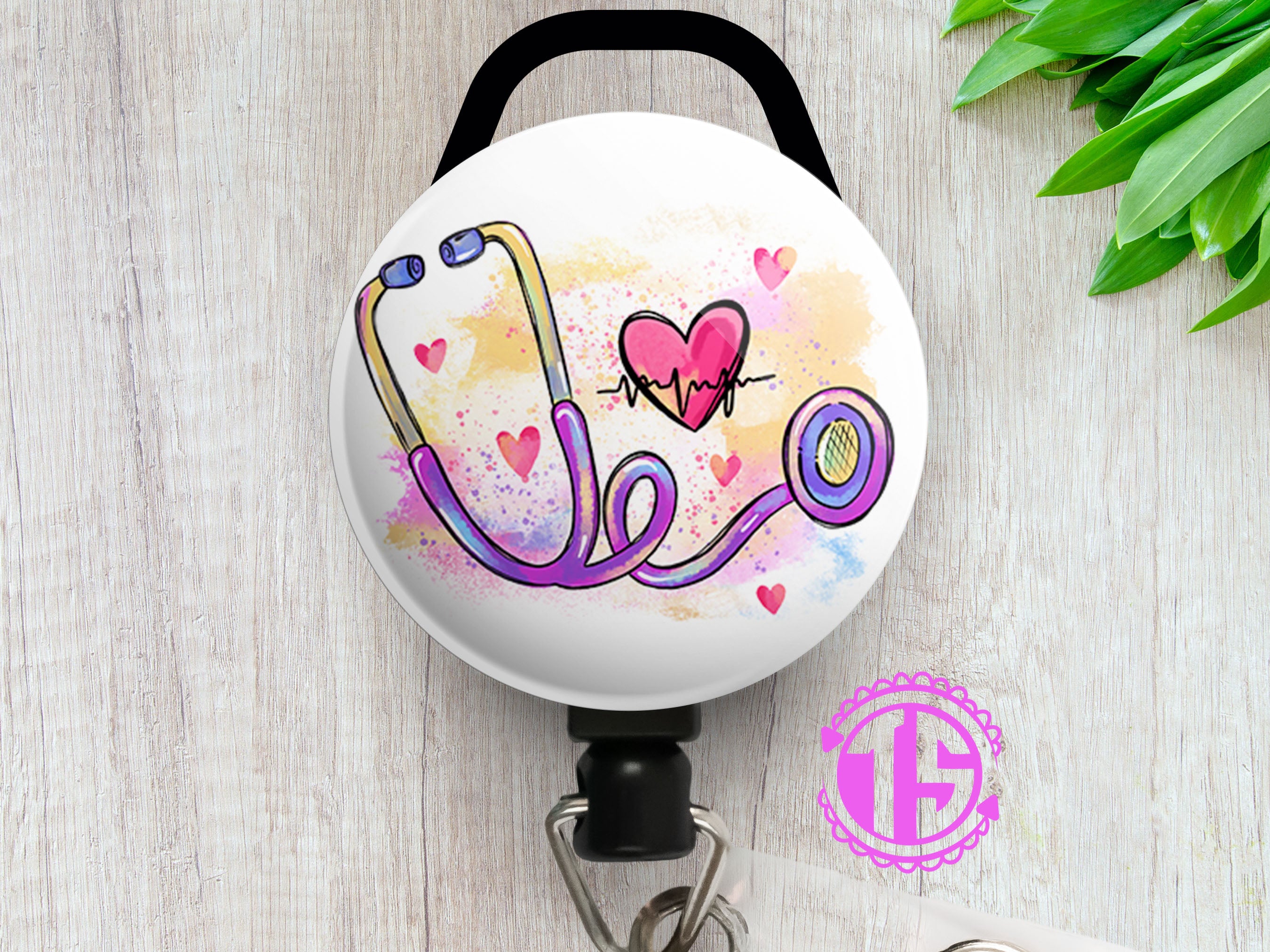 Watercolor Heart Stethoscope Swapfinity Retractable ID Badge Reel -  - Topperswap