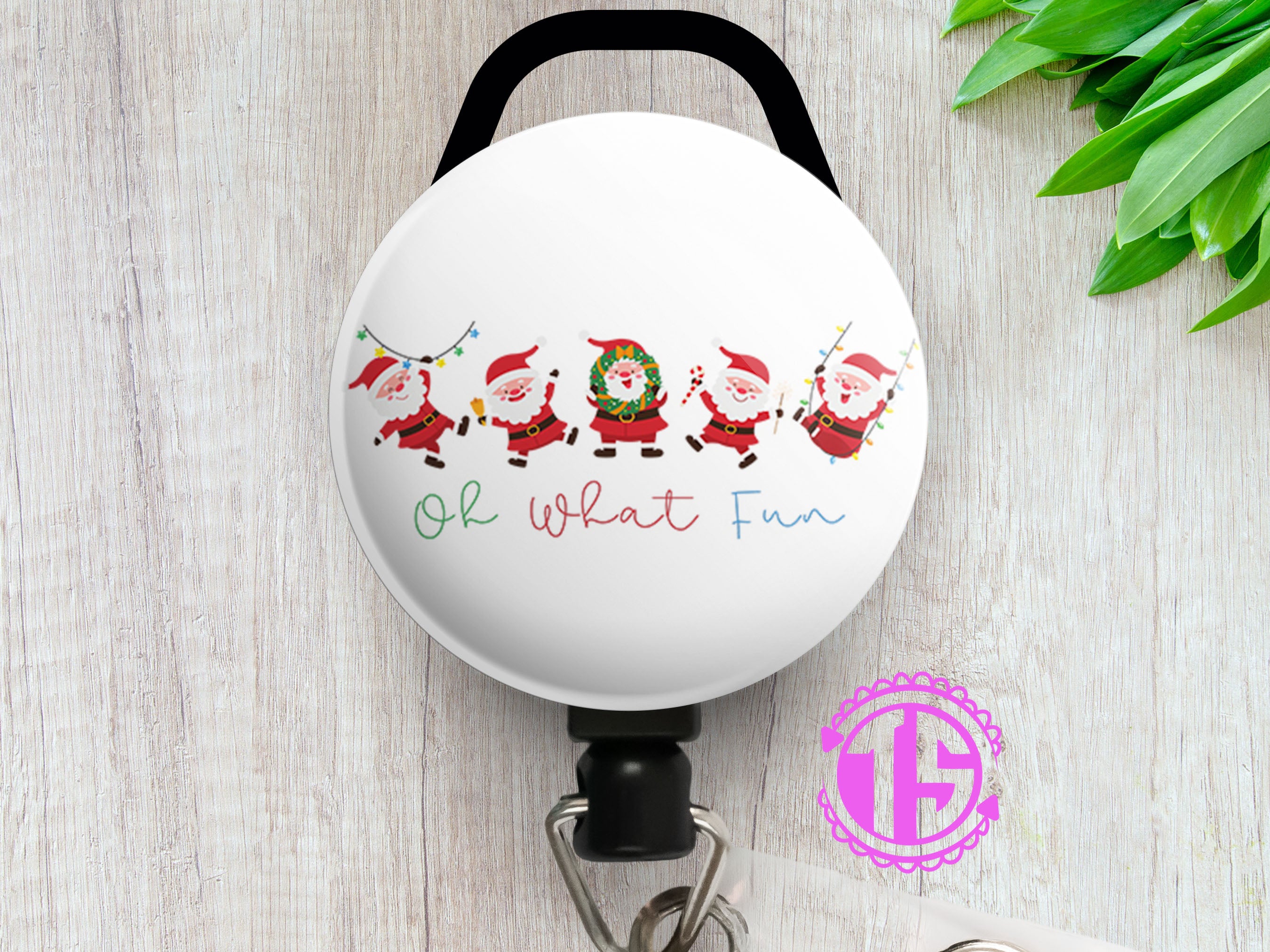 Oh What Fun Dancing Santas Swapfinity Retractable ID Badge Reel -  - Topperswap