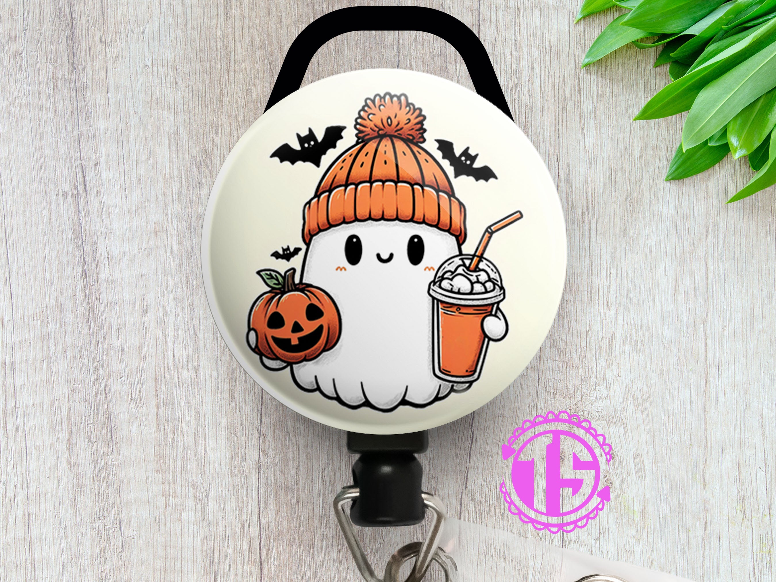 Pumpkin Ghost Vibes Swapfinity Retractable ID Badge Reel -  - Topperswap