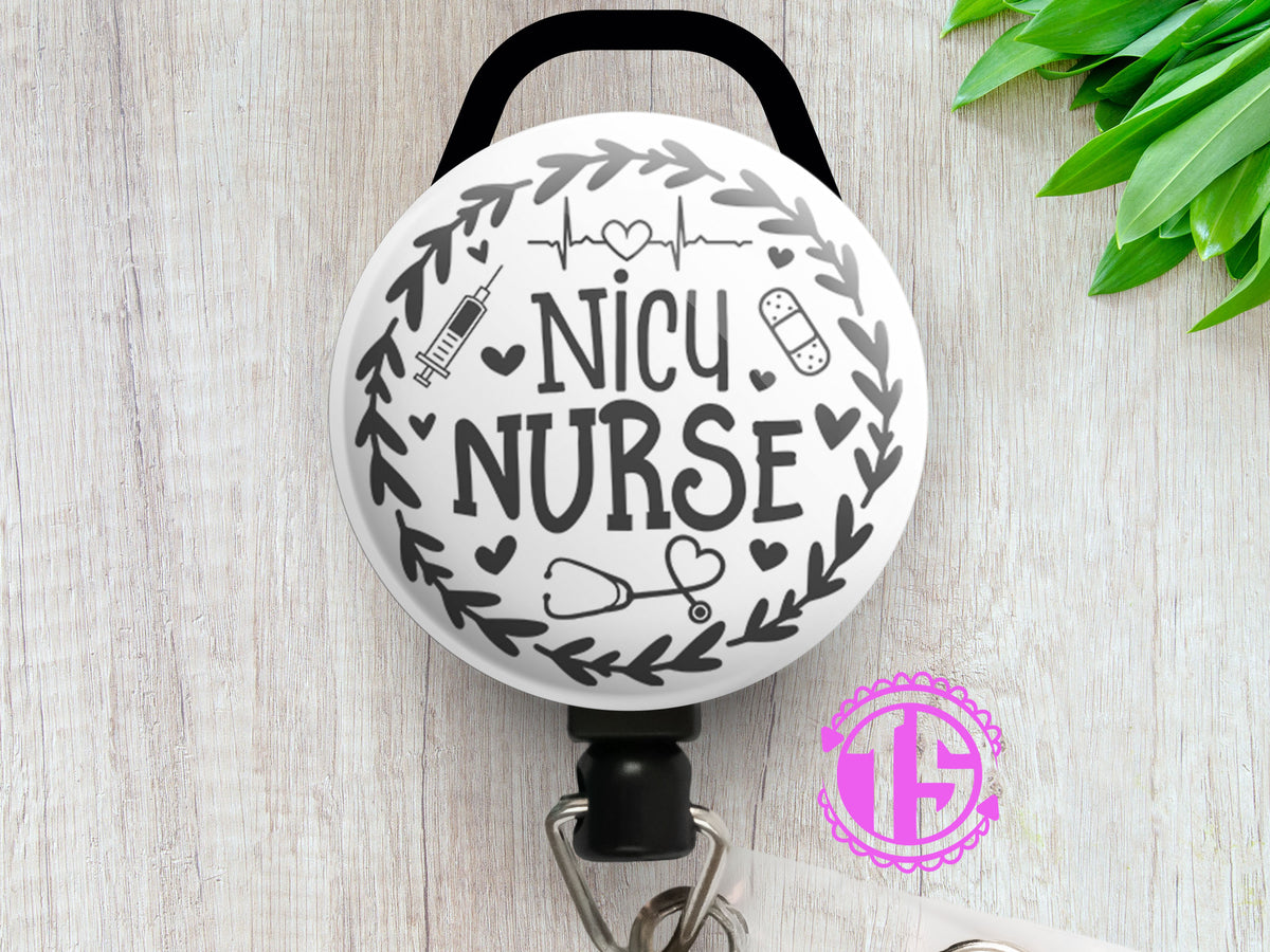 Nicu Nurse Hearts Badge Reel • Nicu, Labor and Delivery Badge Holder • Swapfinity Alligator Clip / Black