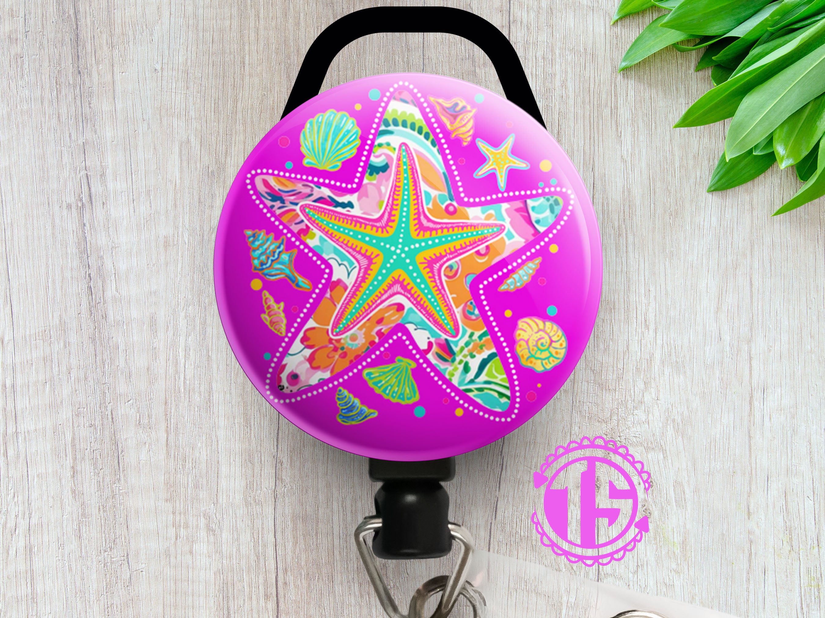 Starfish Splash Swapfinity Retractable ID Badge Reel - - Topperswap