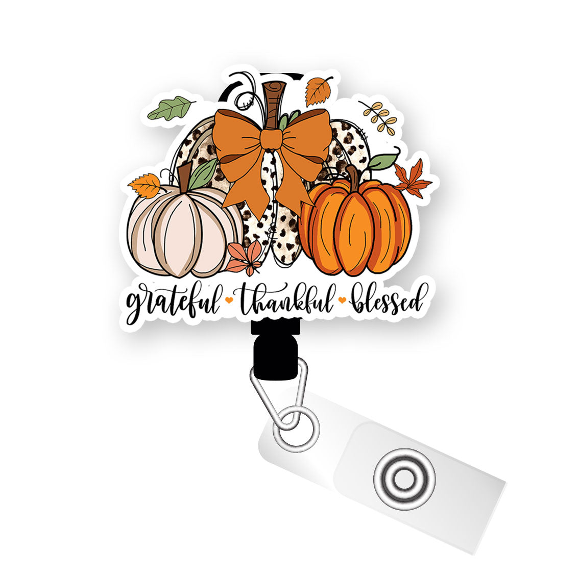 Grateful, Thankful, Blessed Pumpkins Pop Topper Swapfinity Retractable ID Badge Reel -  - Topperswap