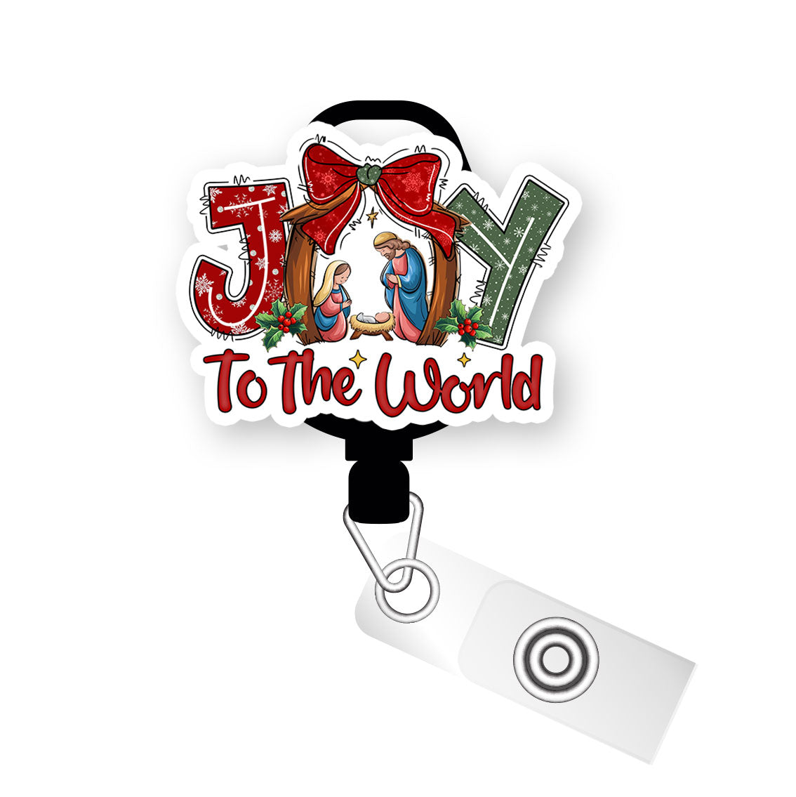 Joy to the World Sparkling Nativity Scene Pop Topper Swapfinity Retractable ID Badge Reel - Slide Clip / Premium Matte - Topperswap