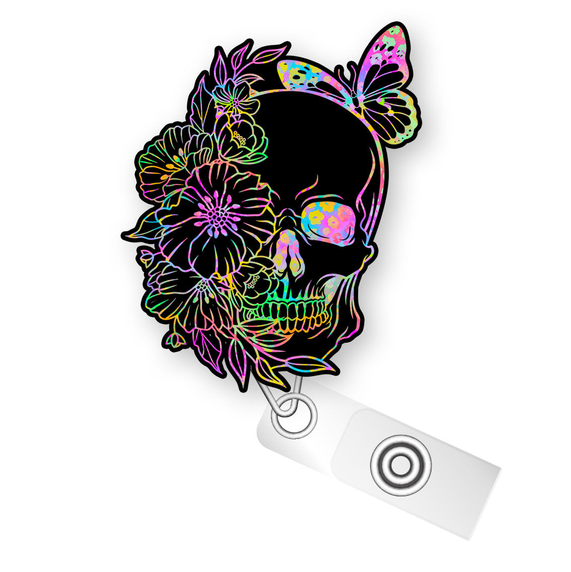 Floral Skull X-Ray Radiologist Pop Topper Swapfinity Retractable ID Badge Reel - Slide Clip / Flex - Matte - Topperswap