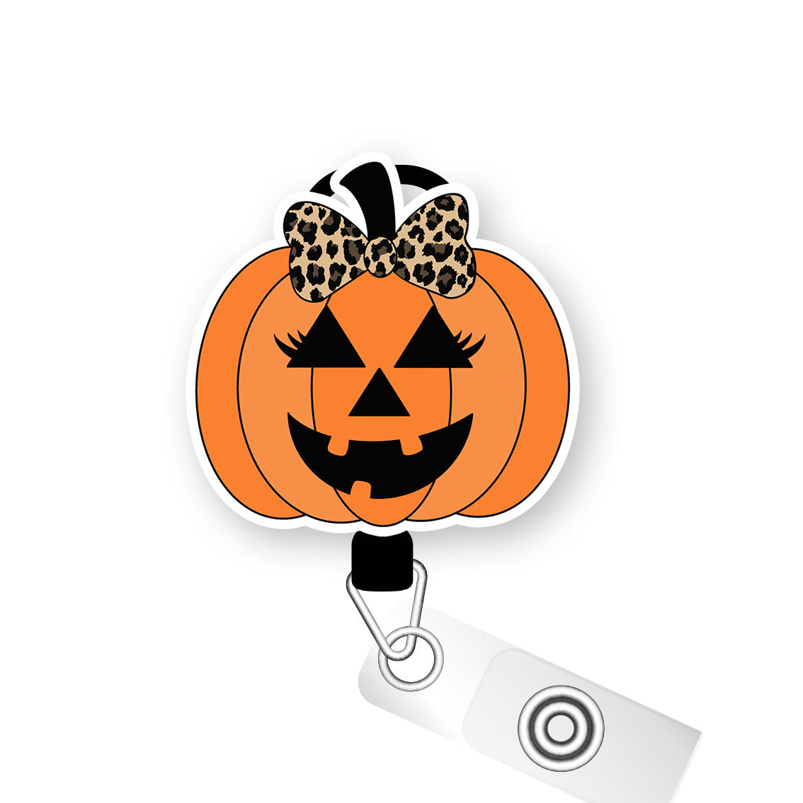 Leopard Glam Pumpkin Pop Topper Swapfinity Retractable ID Badge Reel - Slide Clip / Premium Matte - Topperswap