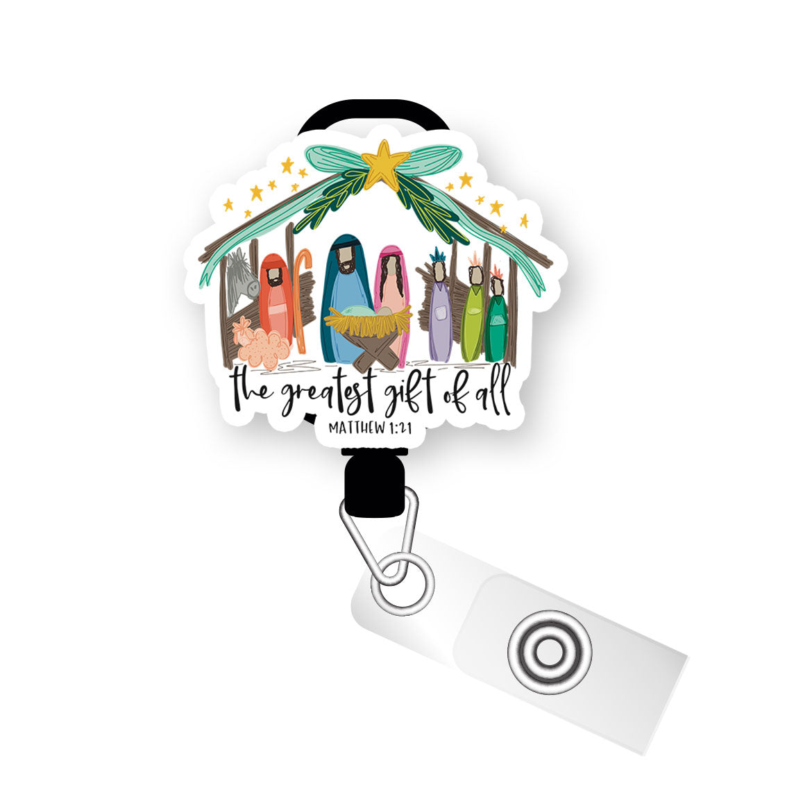 The Greatest Gift of All - Nativity Pop Topper Swapfinity Retractable ID Badge Reel - Slide Clip / Premium Matte - Topperswap