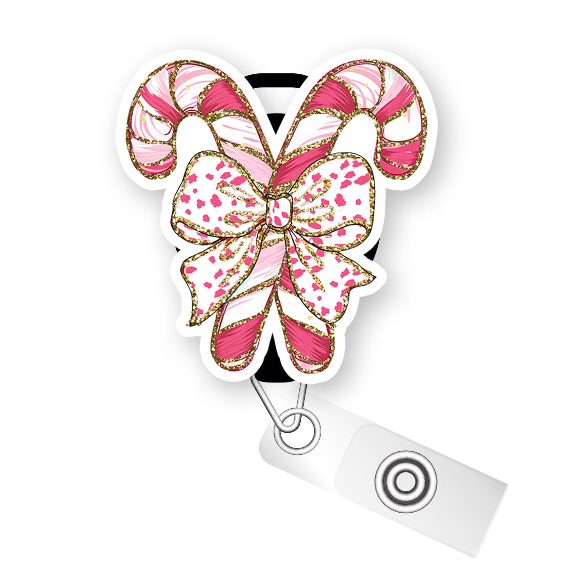 Candy Cane Bow Pop Topper Swapfinity Retractable ID Badge Reel - Slide Clip / Premium Matte - Topperswap