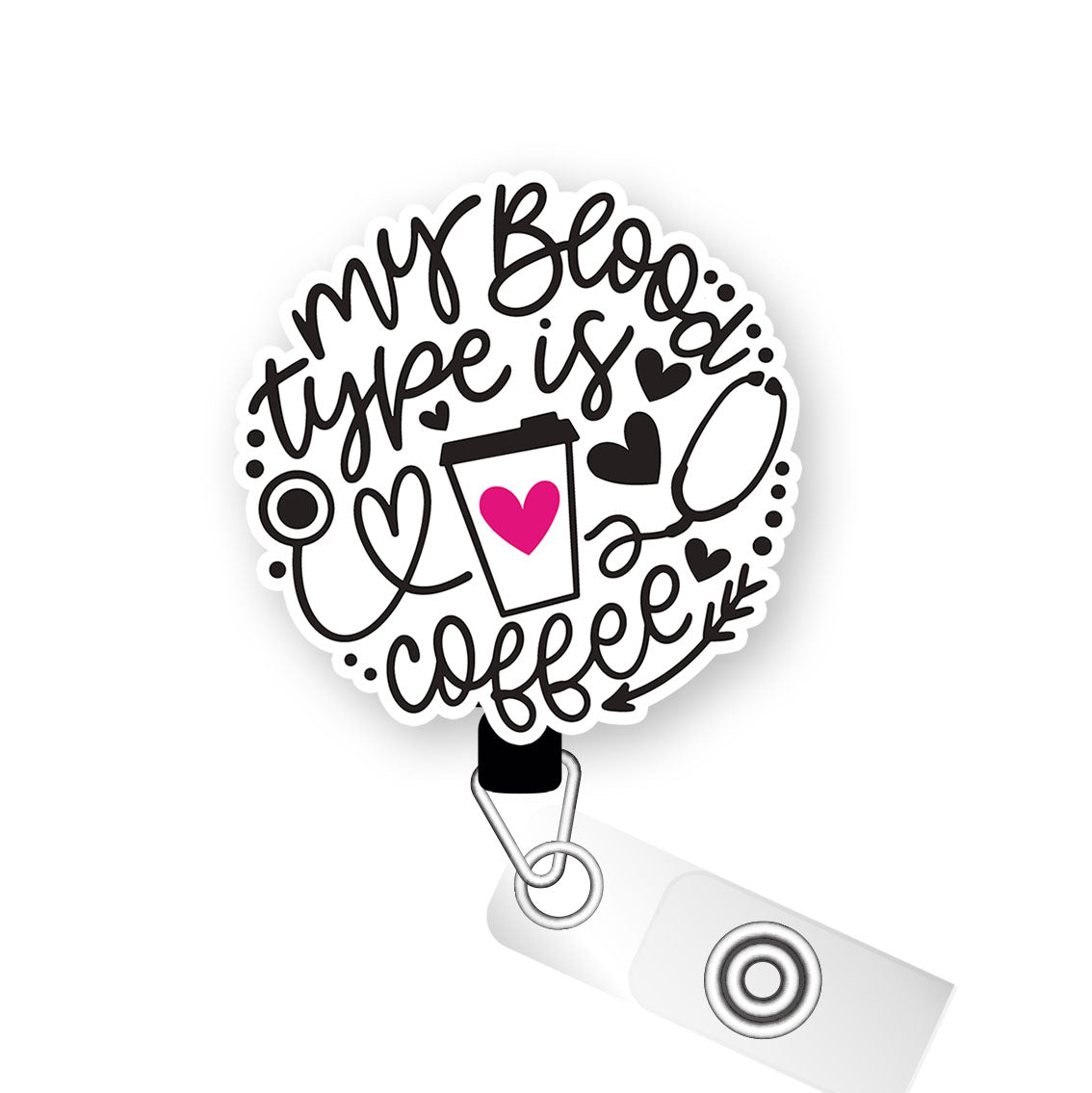 My Blood Type is Coffee Pop Topper Swapfinity Retractable ID Badge Reel -  - Topperswap