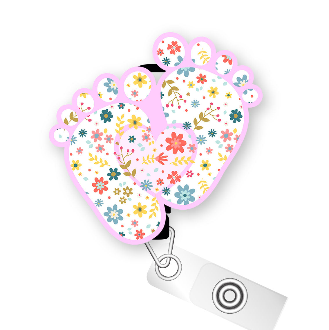 Baby Feet Floral Pop Topper Swapfinity Retractable ID Badge Reel - Slide Clip / Premium Matte - Topperswap