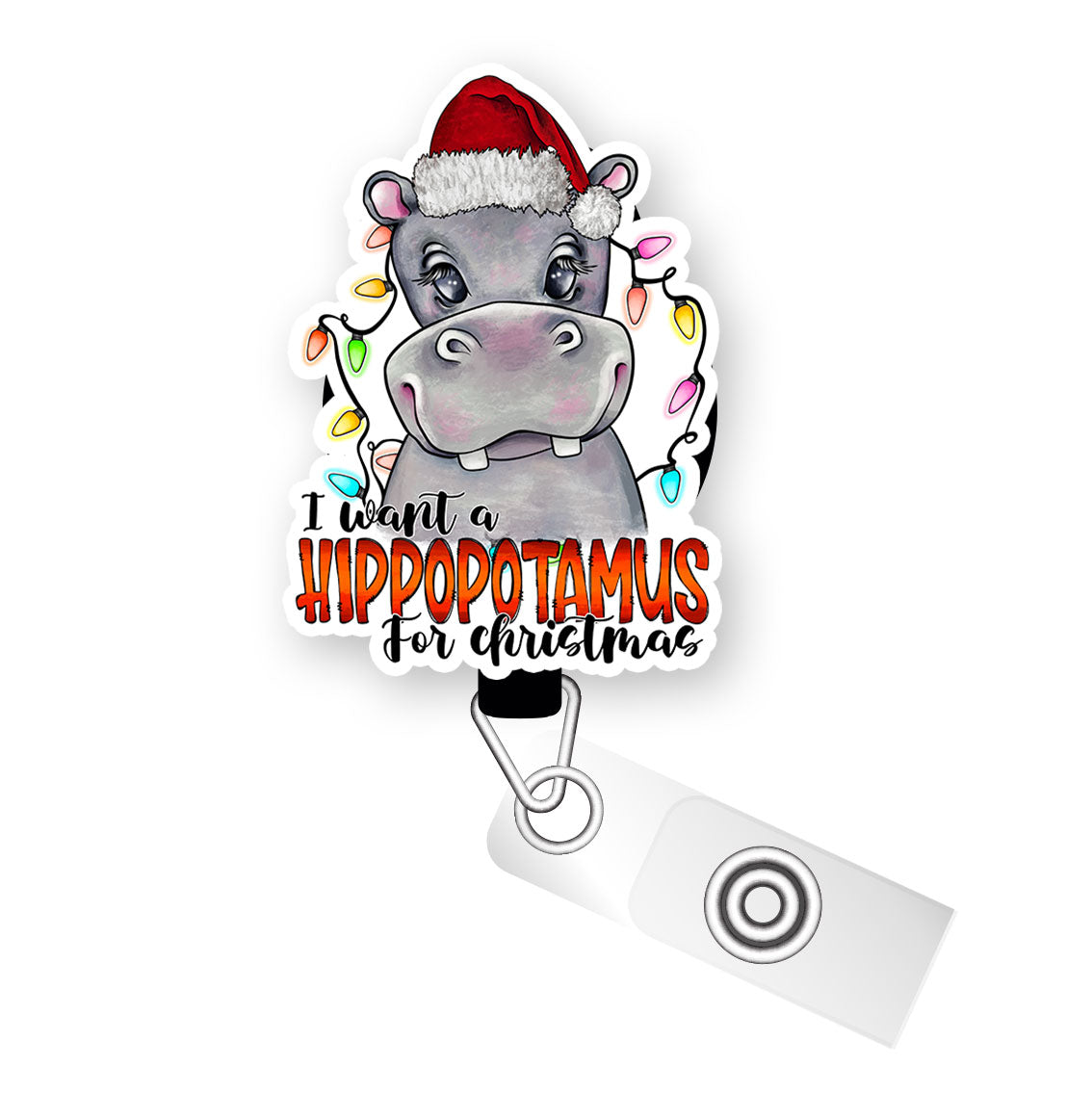 Hippo Christmas Pop Topper Swapfinity Retractable ID Badge Reel - Slide Clip / Premium Matte - Topperswap