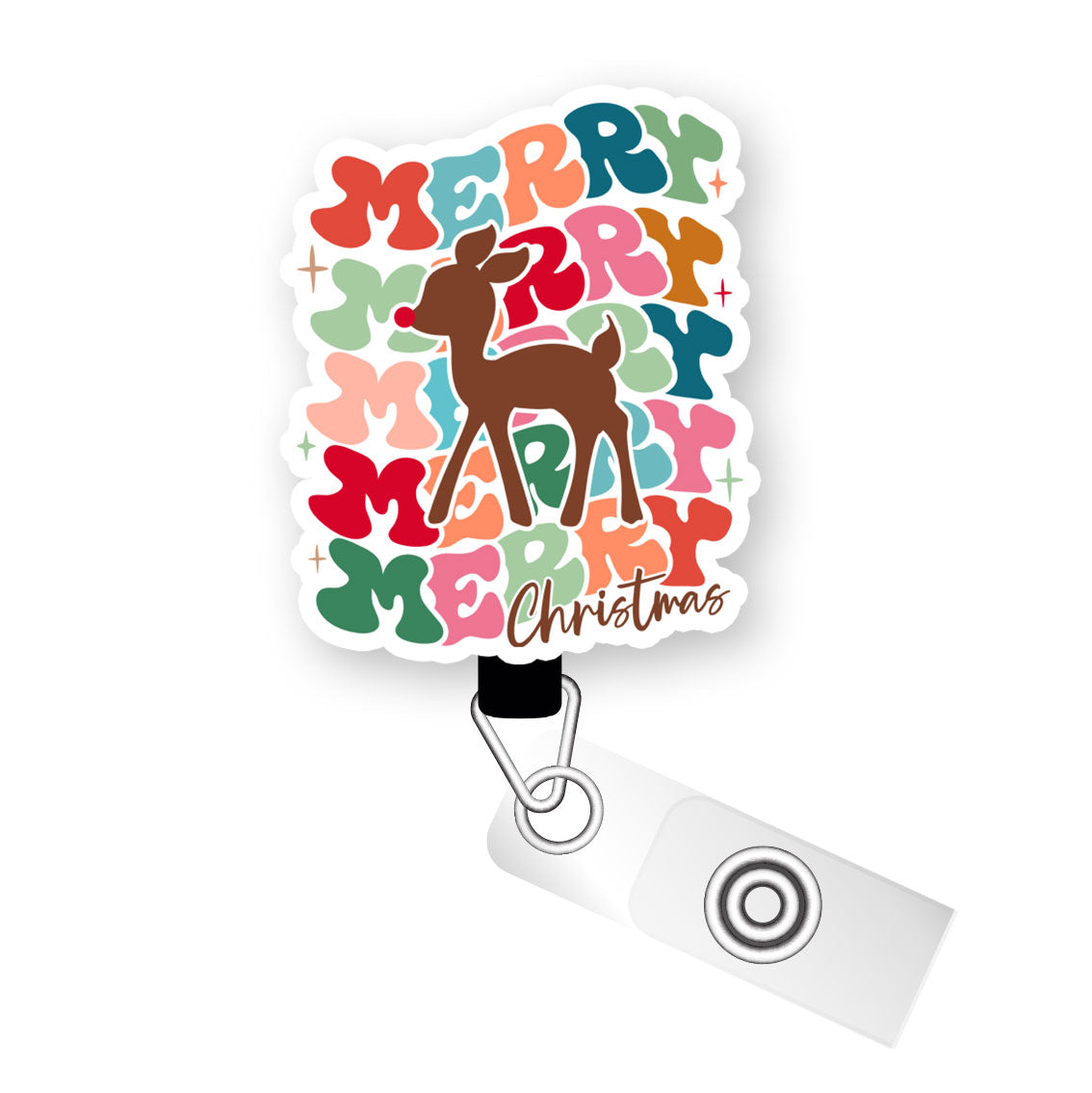 Merry & Bright Reindeer Pop Topper Swapfinity Retractable ID Badge Reel - - Topperswap