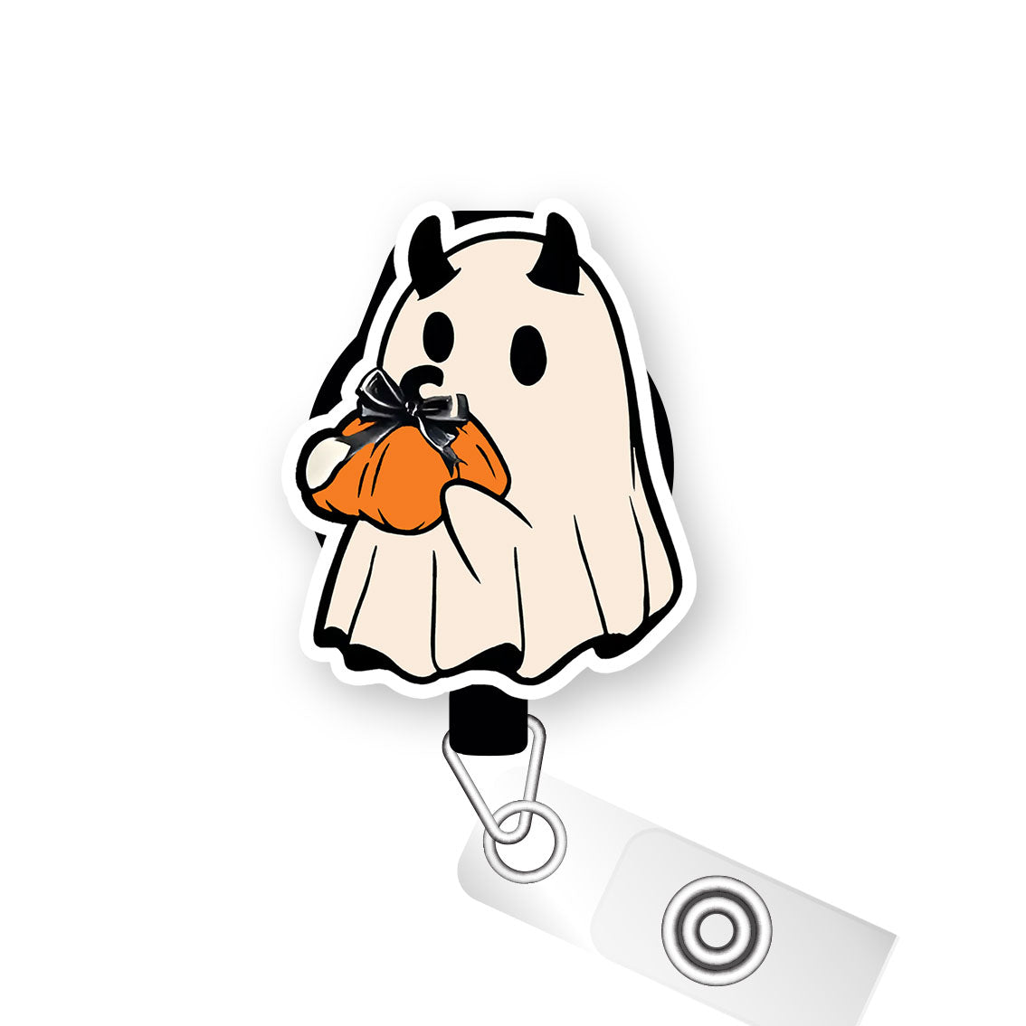 Pumpkin Treat Ghost Pop Topper Swapfinity Retractable ID Badge Reel - Slide Clip / Premium Matte - Topperswap